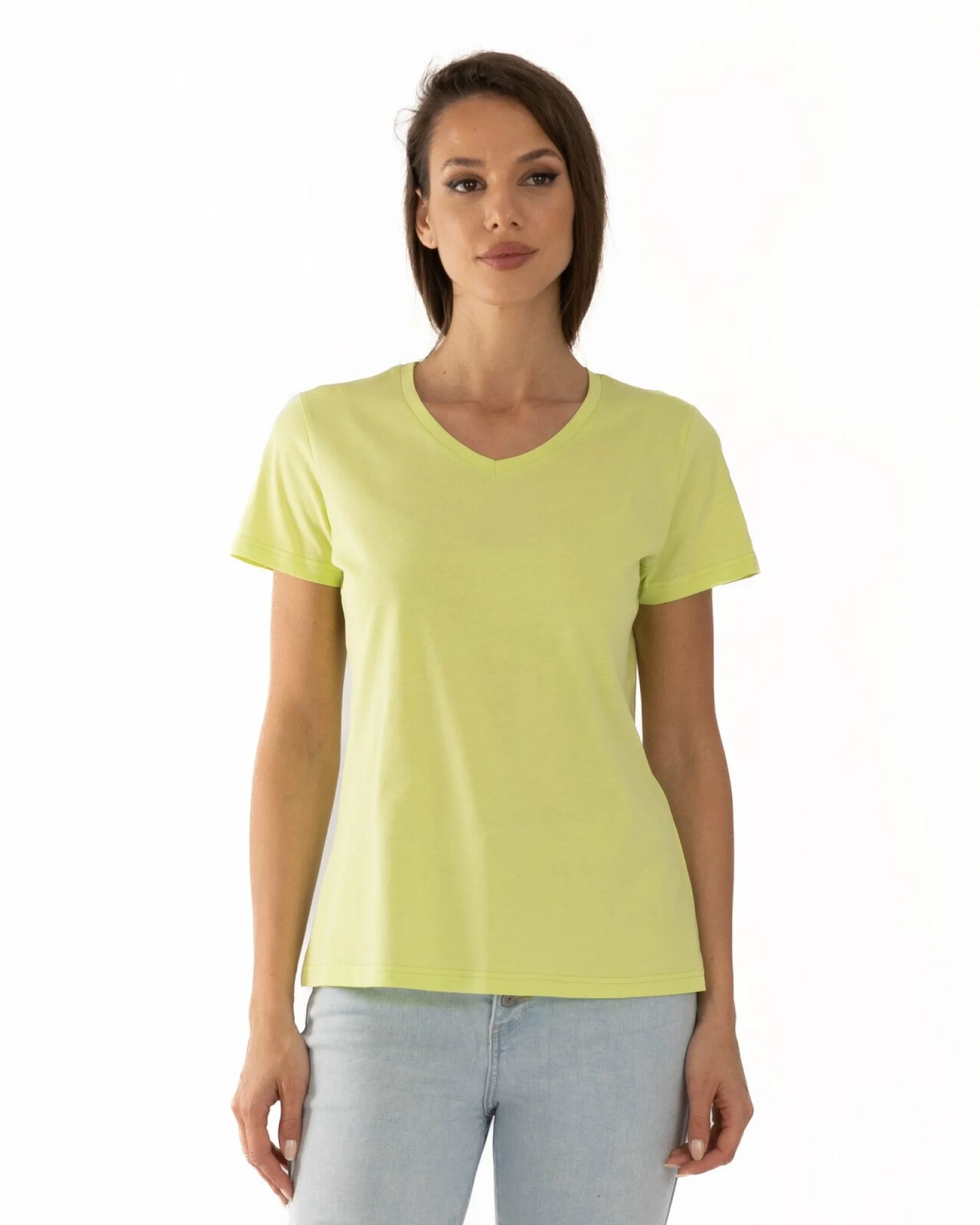 Tricou verde lime bumbac cu decolteu V