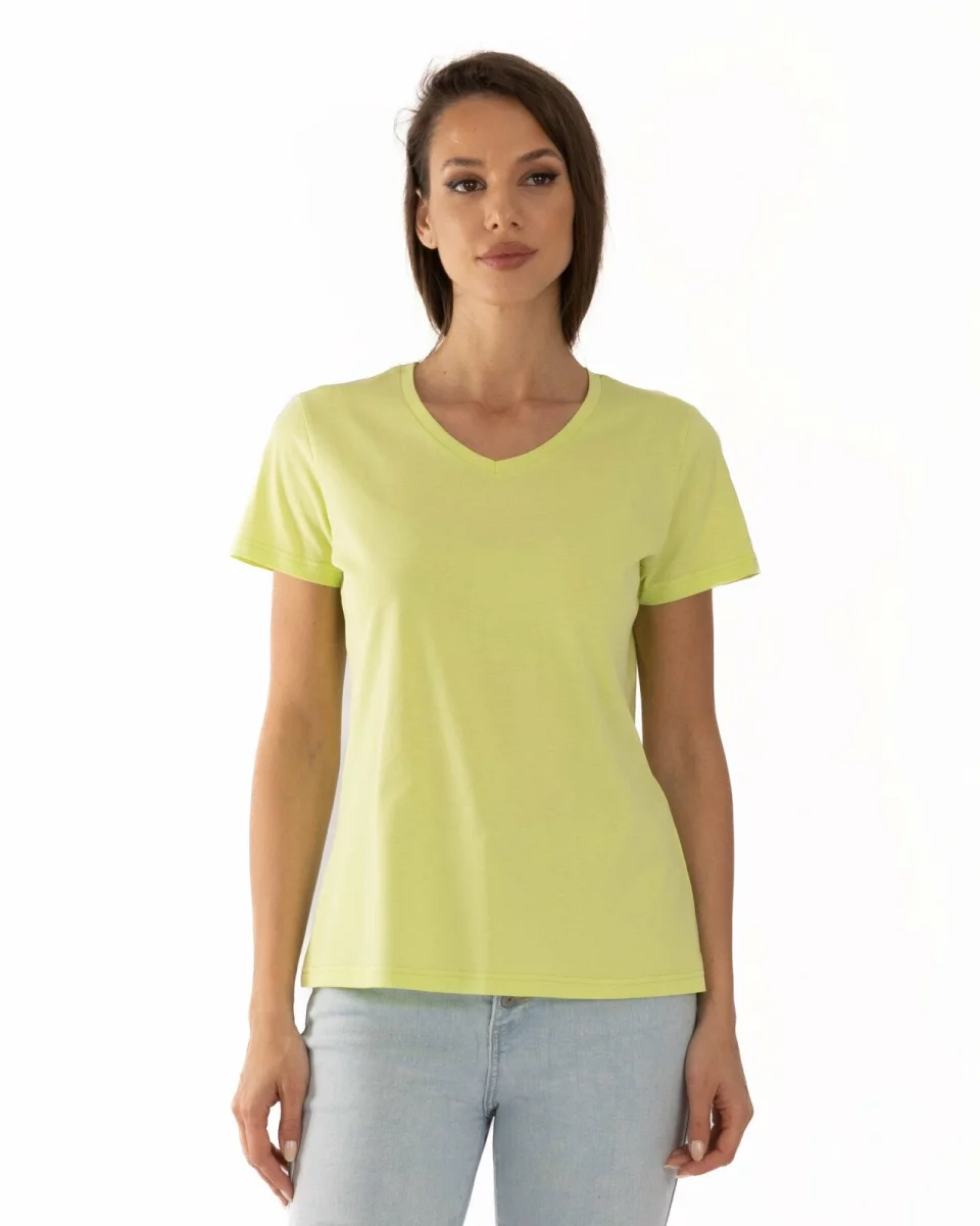 Tricou verde lime bumbac cu decolteu V