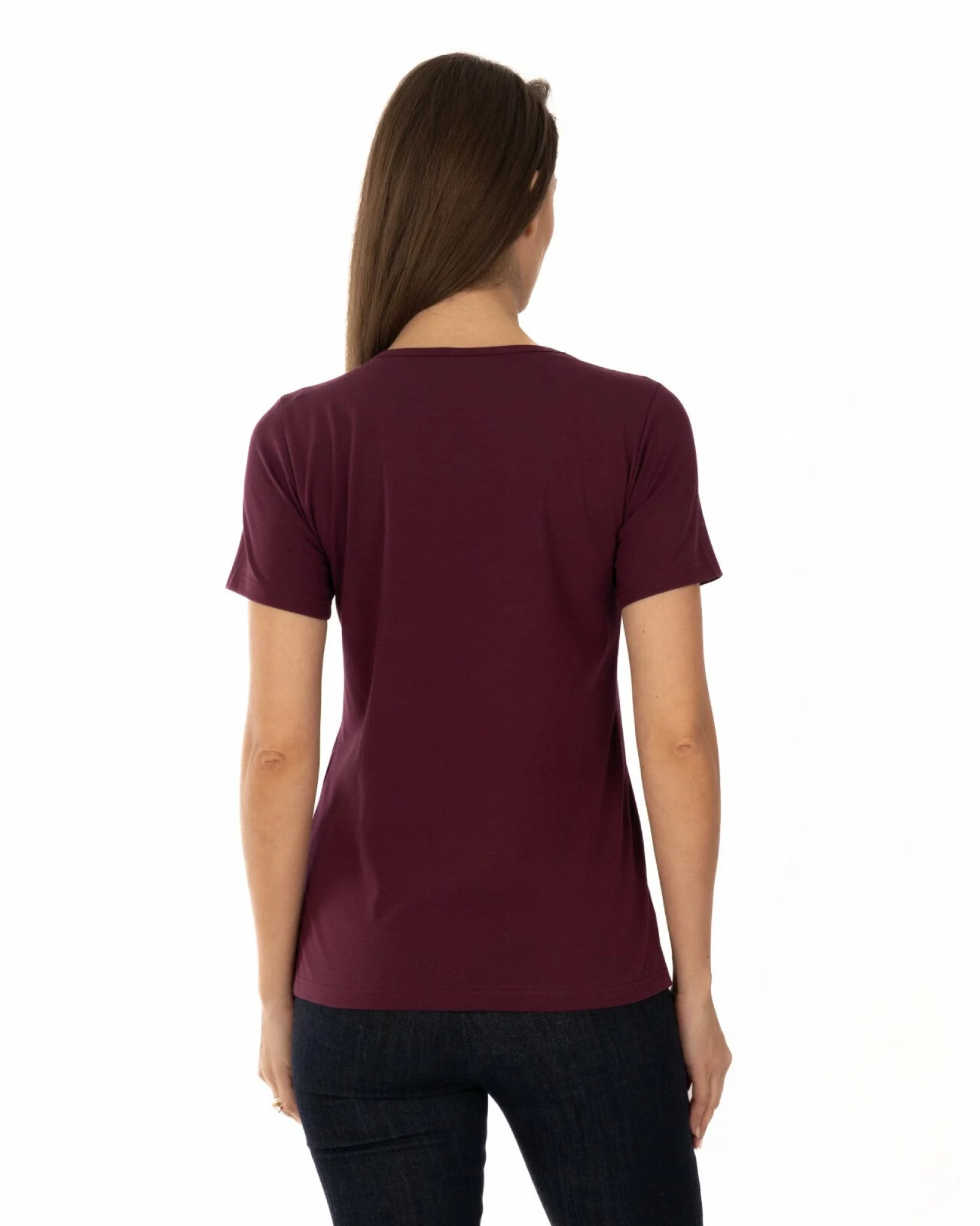 Tricou mov prună bumbac elastan cu decupaj la decolteu