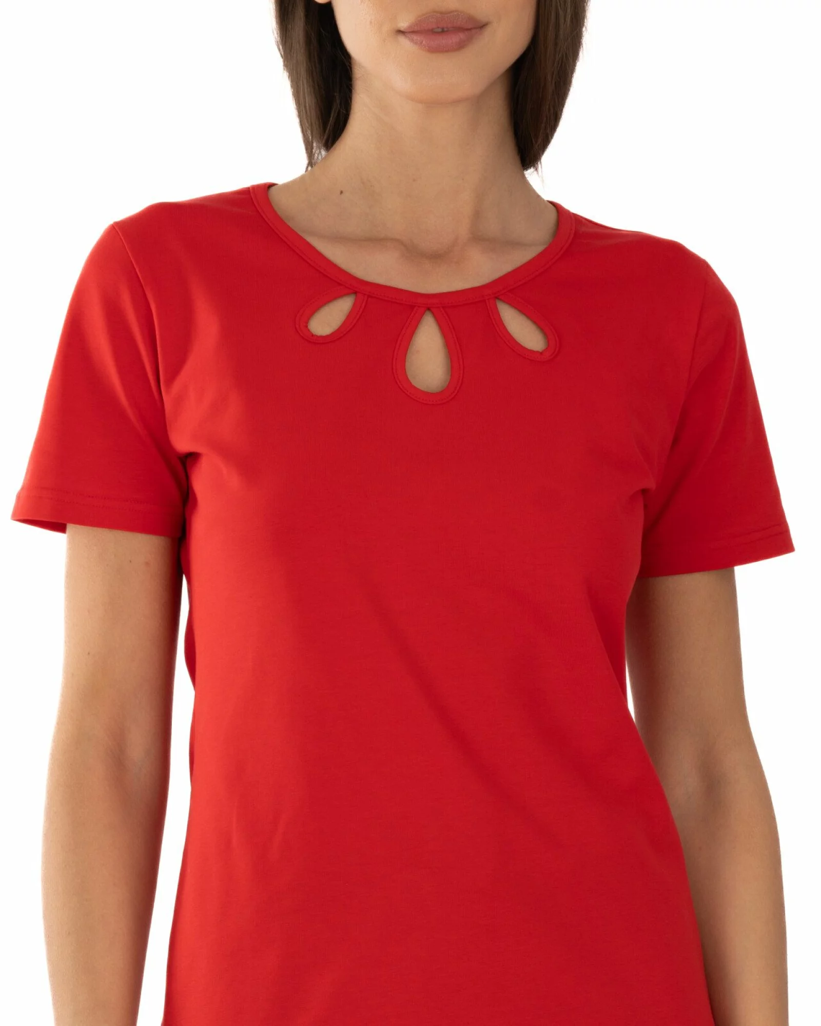 Tricou roșu bumbac elastan cu decupaj la decolteu