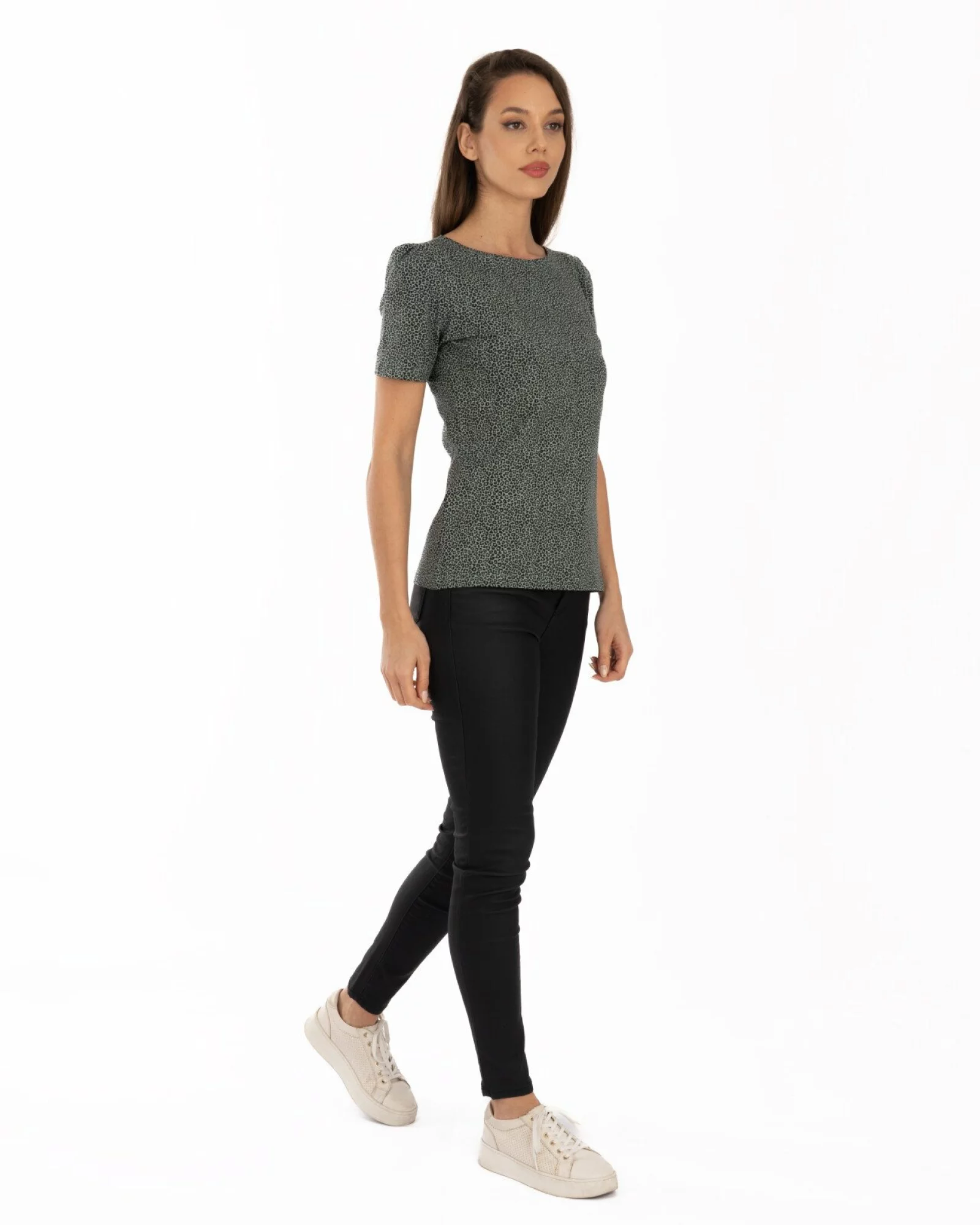 Tricou petrol bumbac elastan cu animal print