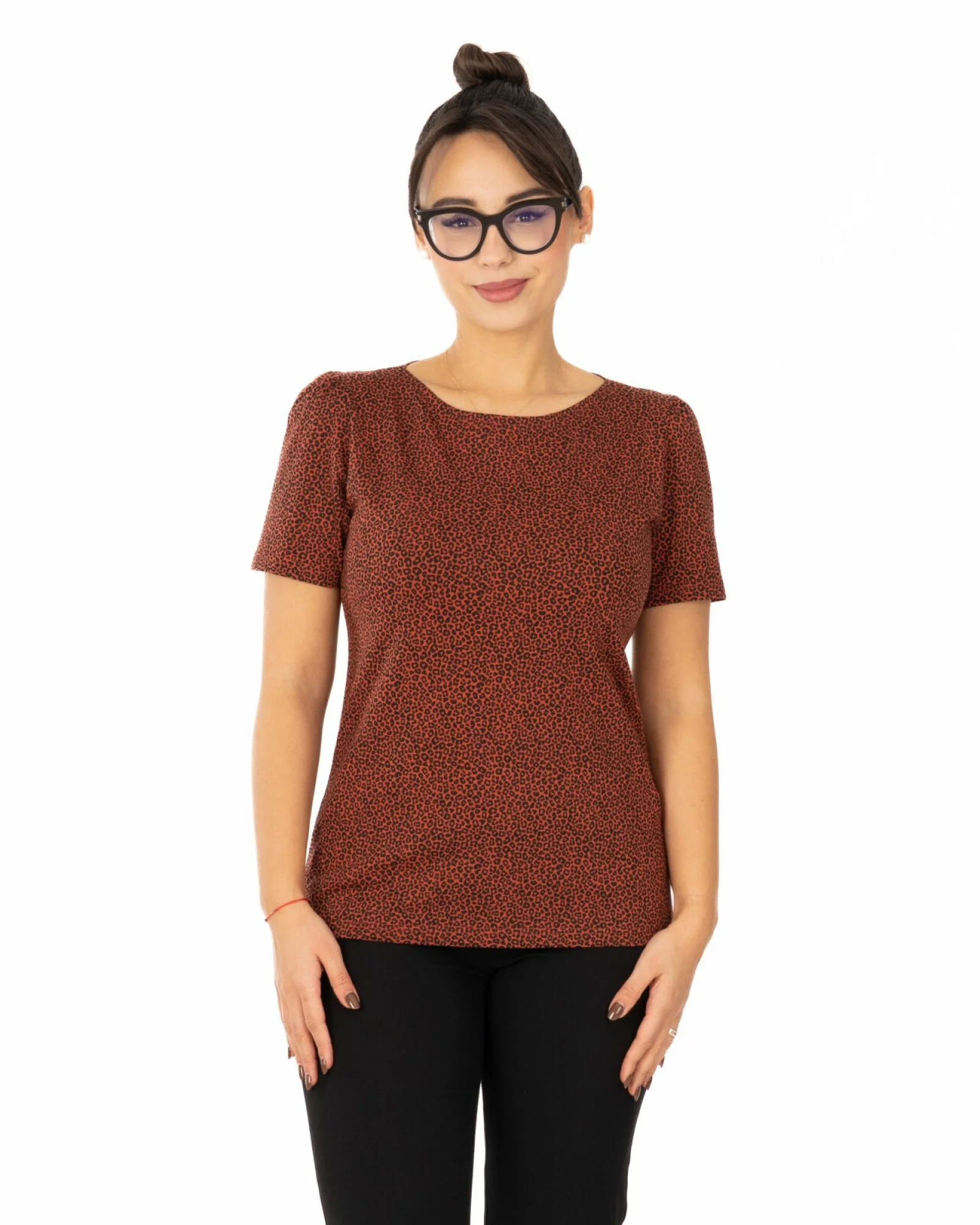 Tricou maro bumbac elastan cu animal print