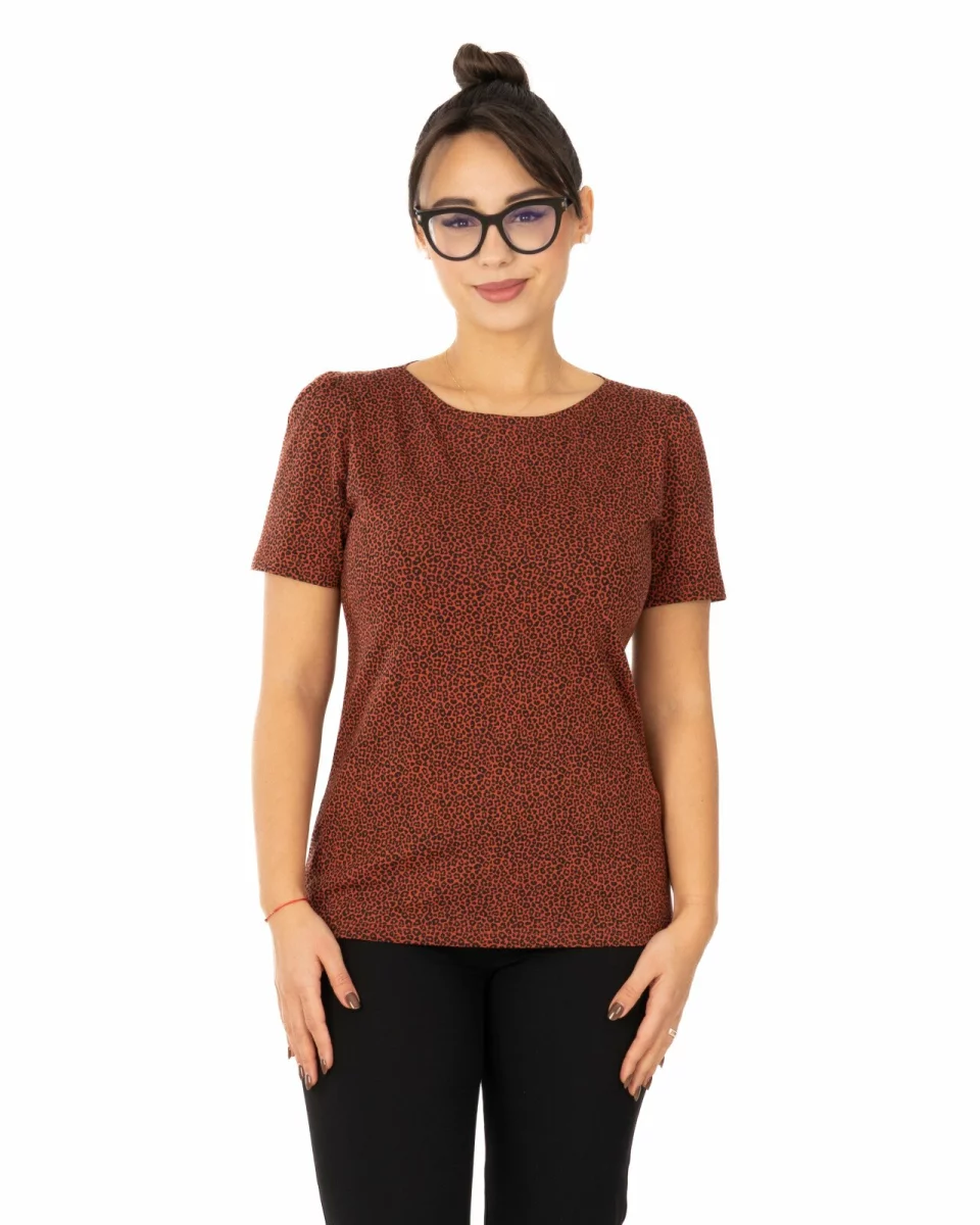 Tricou maro bumbac elastan cu animal print