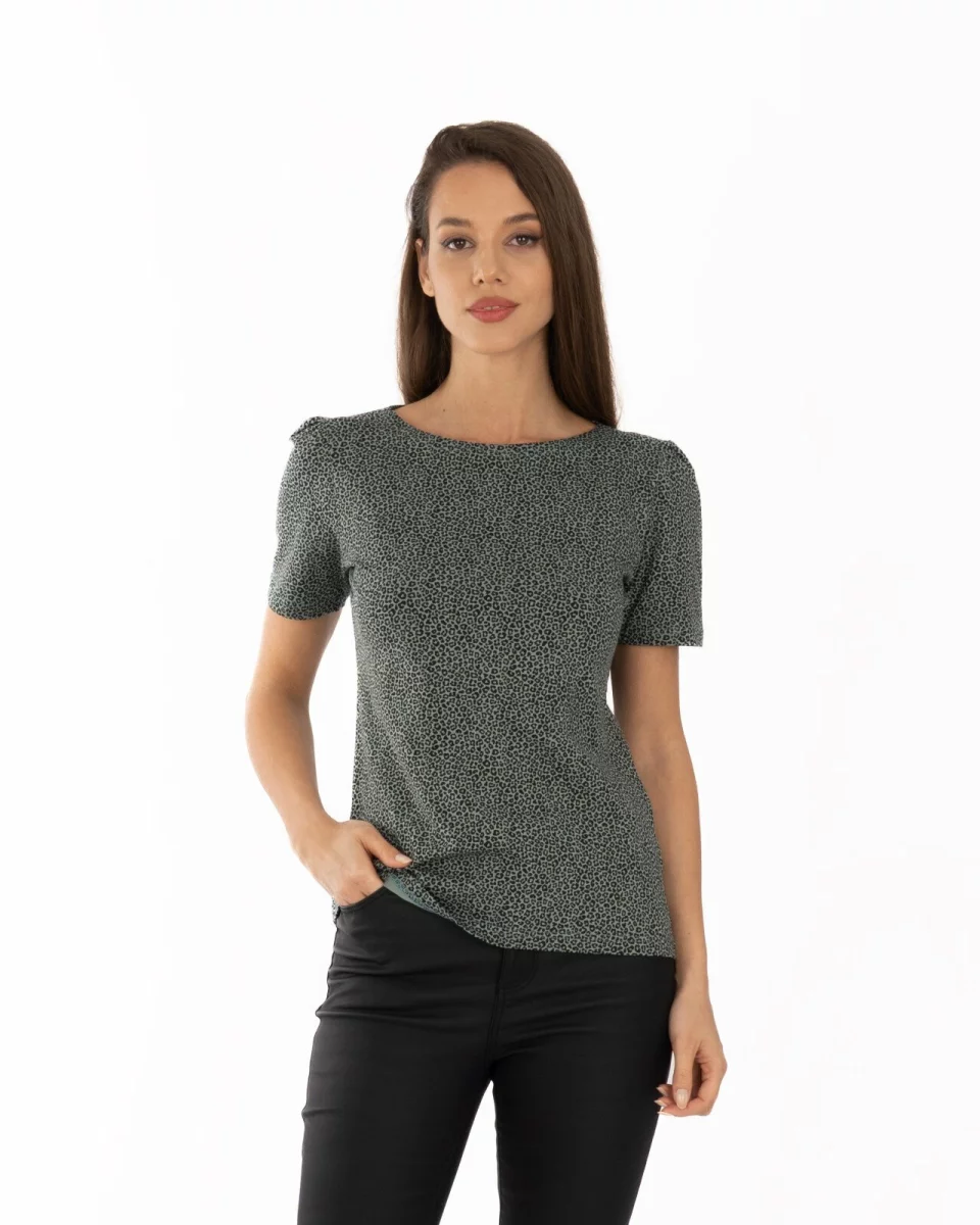 Tricou petrol bumbac elastan cu animal print
