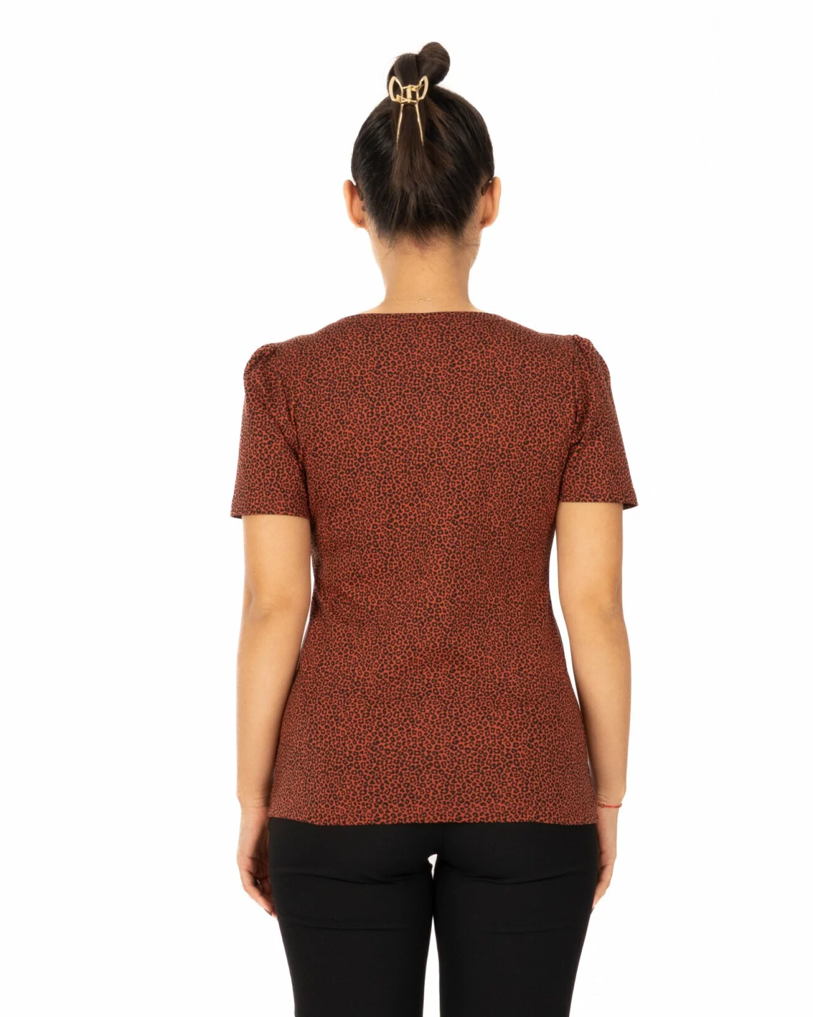 Tricou maro bumbac elastan cu animal print