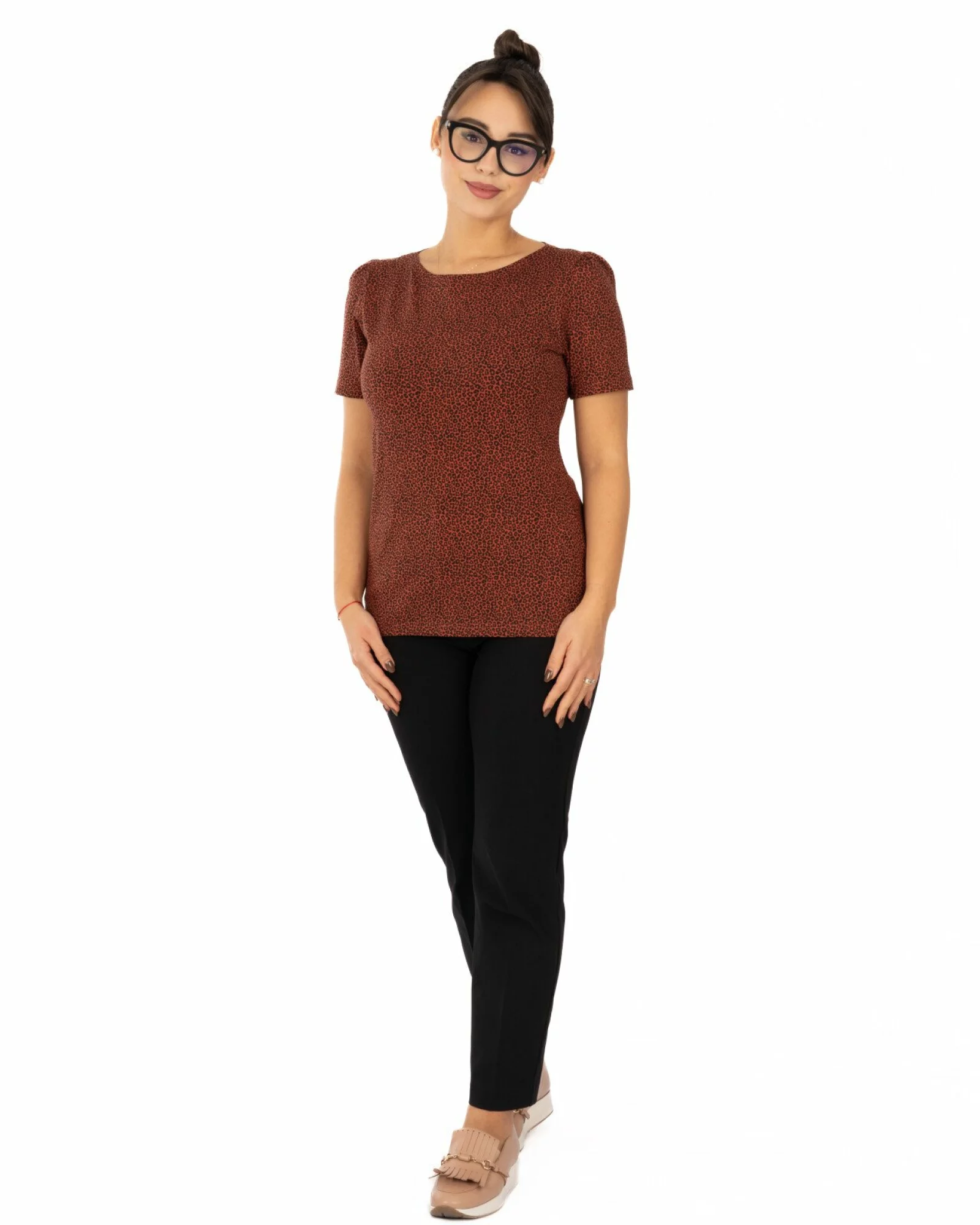 Tricou maro bumbac elastan cu animal print