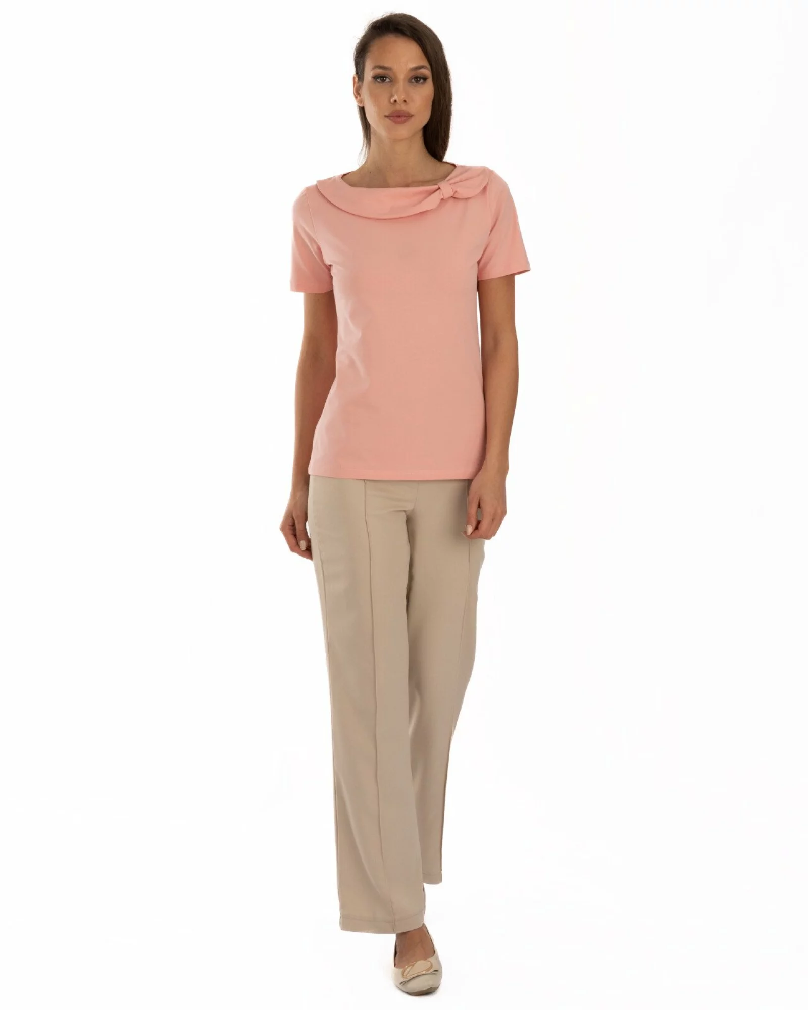 Tricou damă elegant cu guler drapat – bumbac cu lycra | Knox