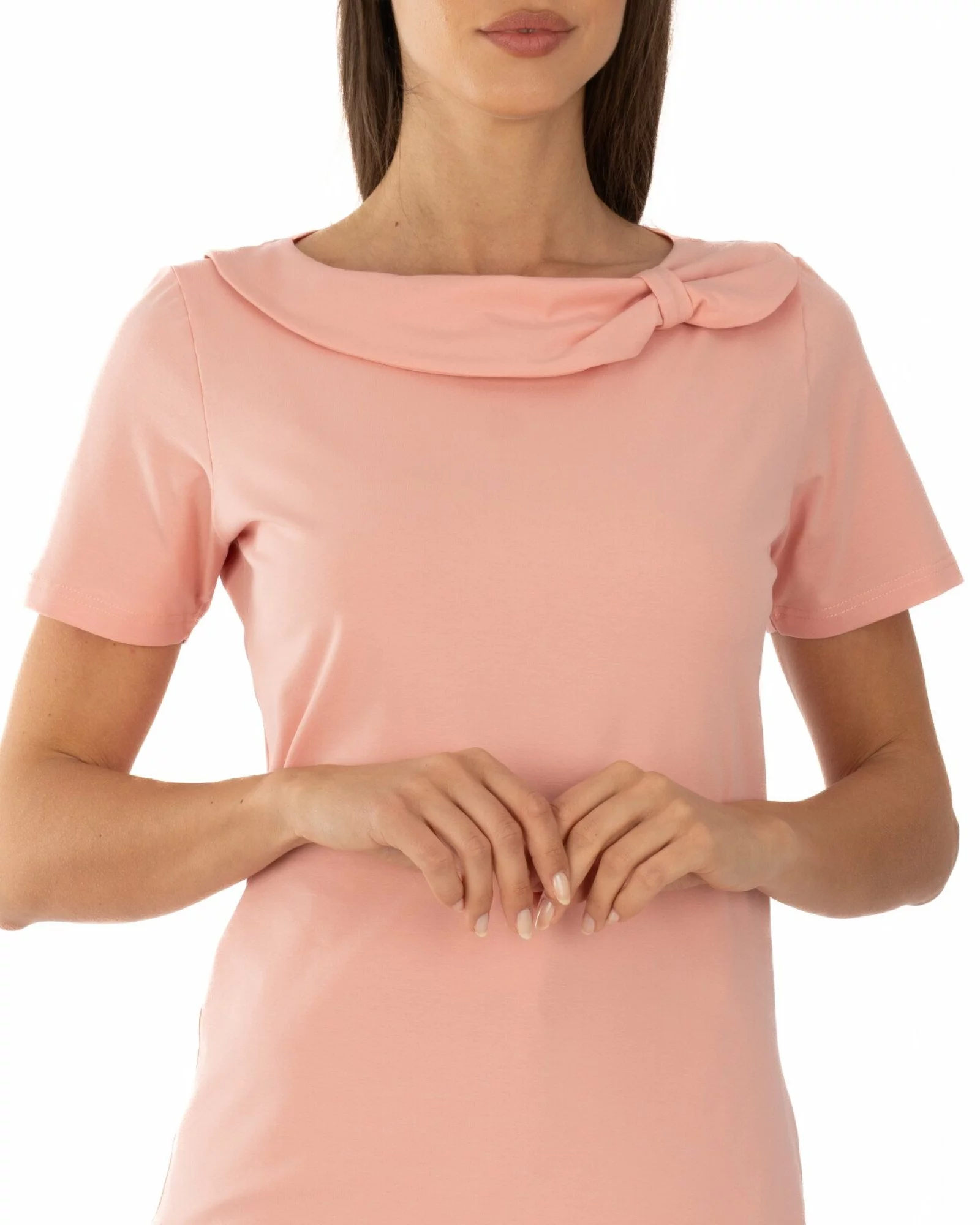 Tricou damă elegant cu guler drapat – bumbac cu lycra | Knox