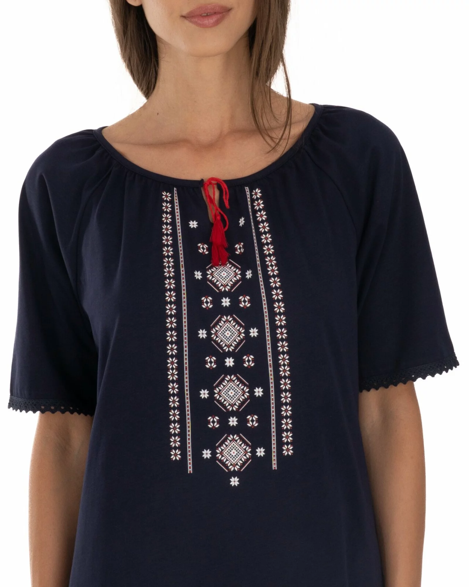 Tricou bleumarin bumbac cu imprimeu tradițional