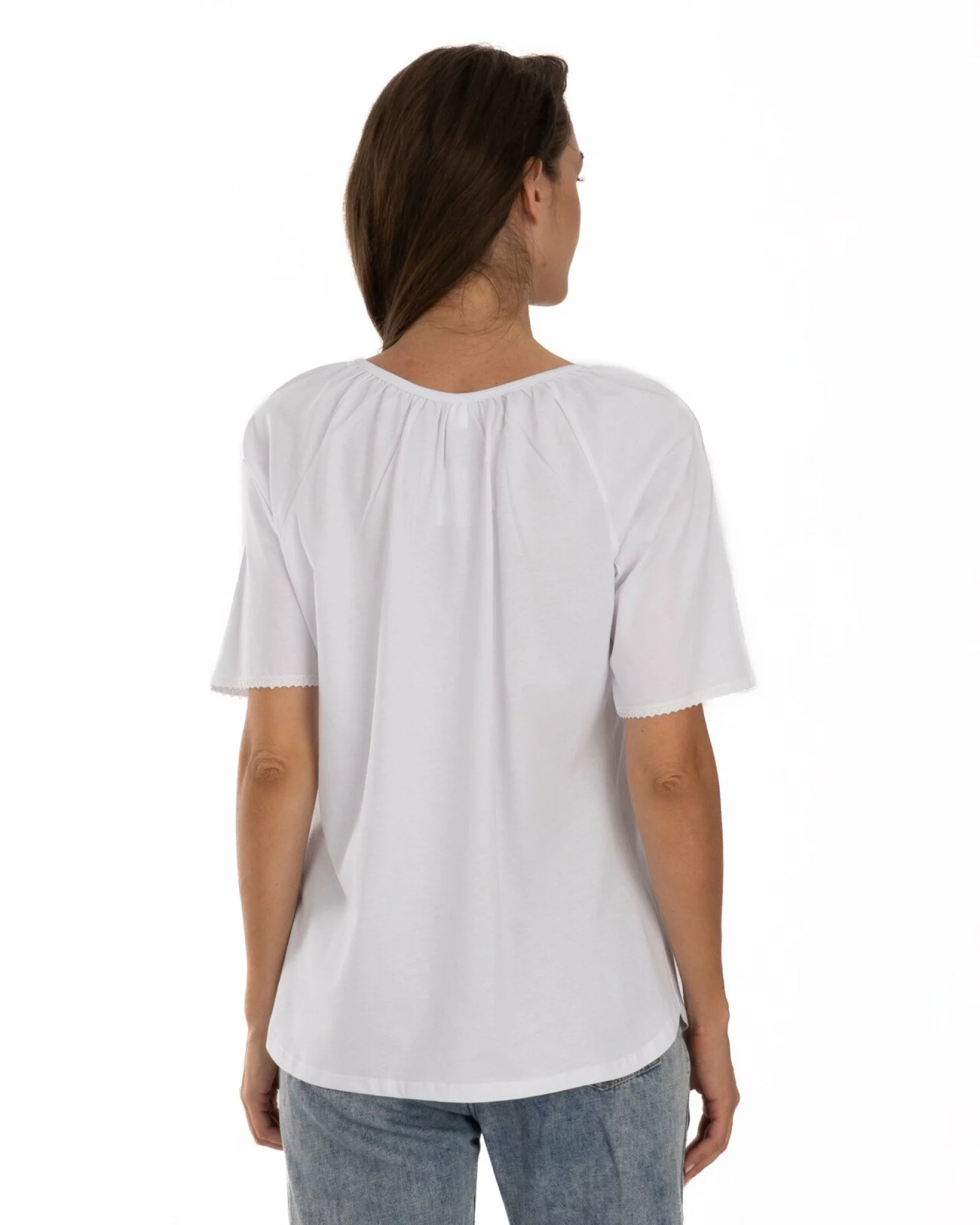 Tricou alb bumbac cu imprimeu tradițional
