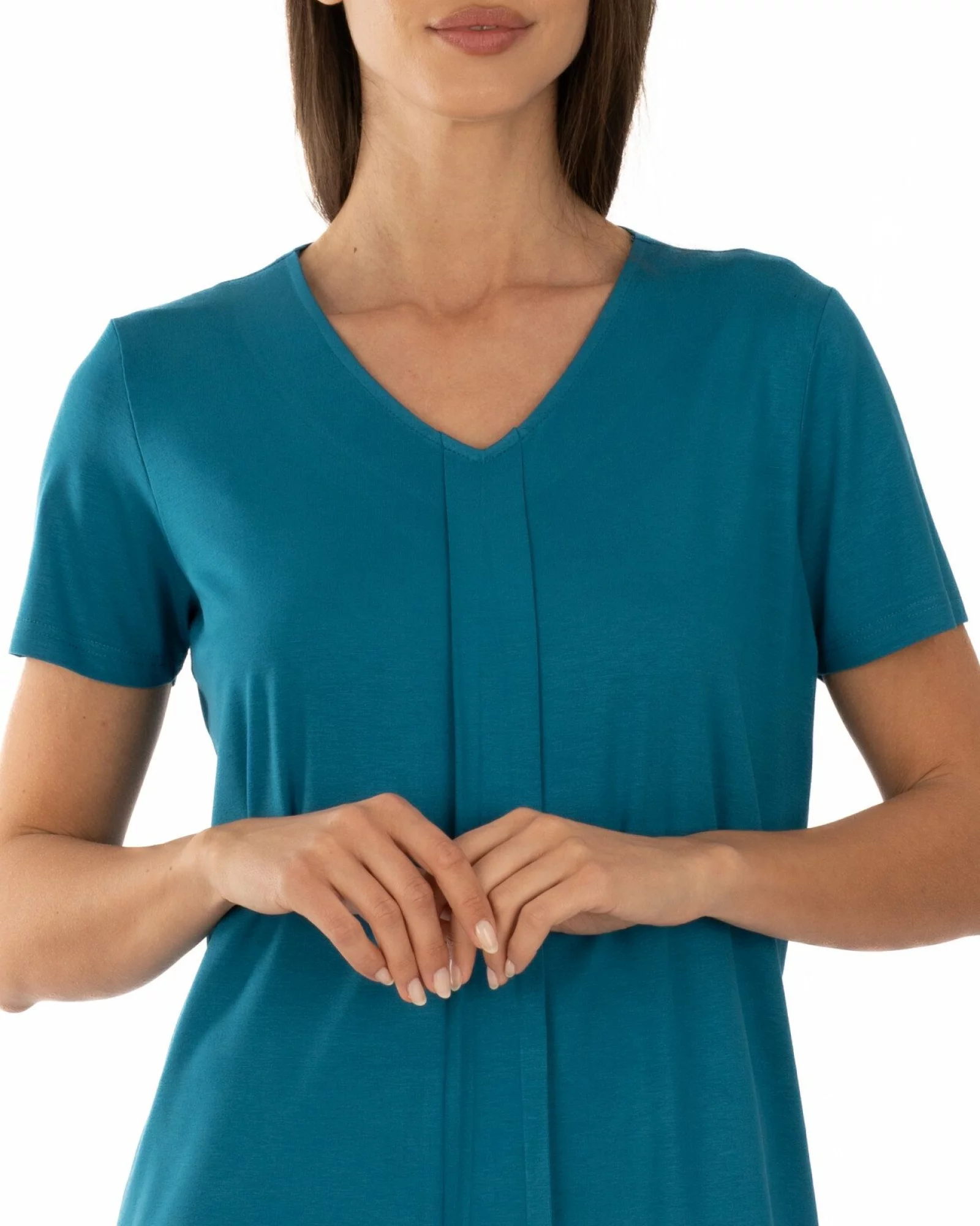 Tricou damă cu decolteu în V și pliu frontal, croi lejer