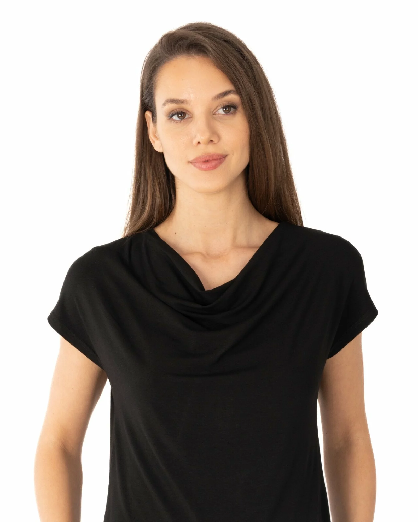 Tricou damă cu guler drapat, croi lejer