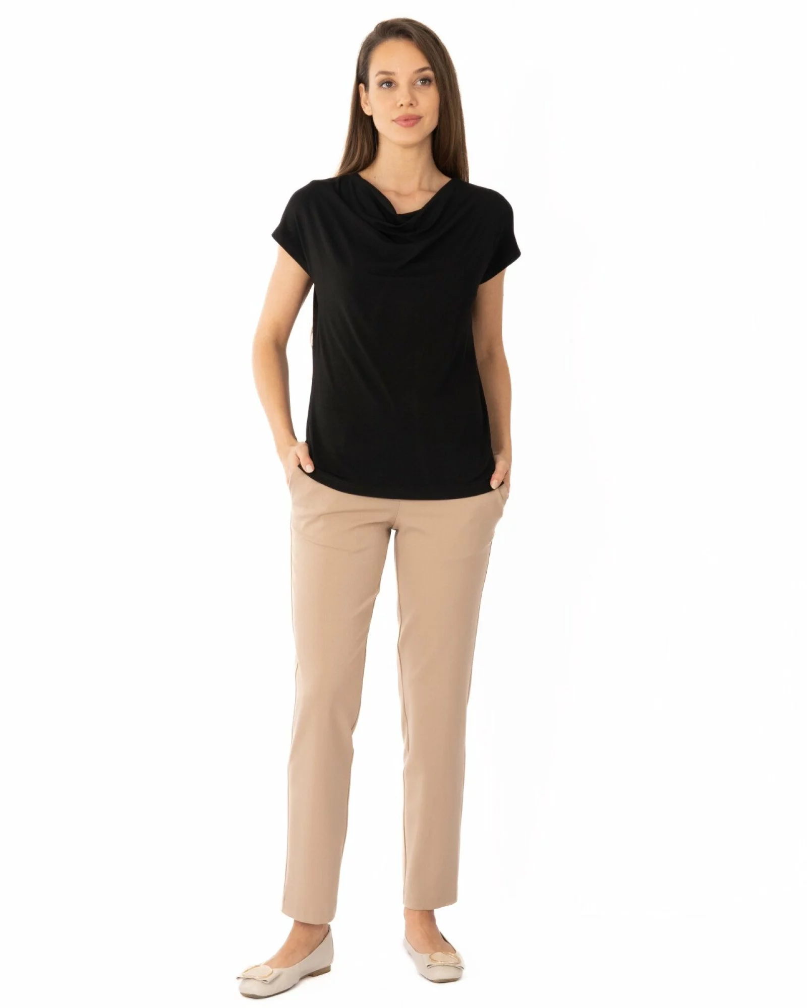 Tricou damă cu guler drapat, croi lejer