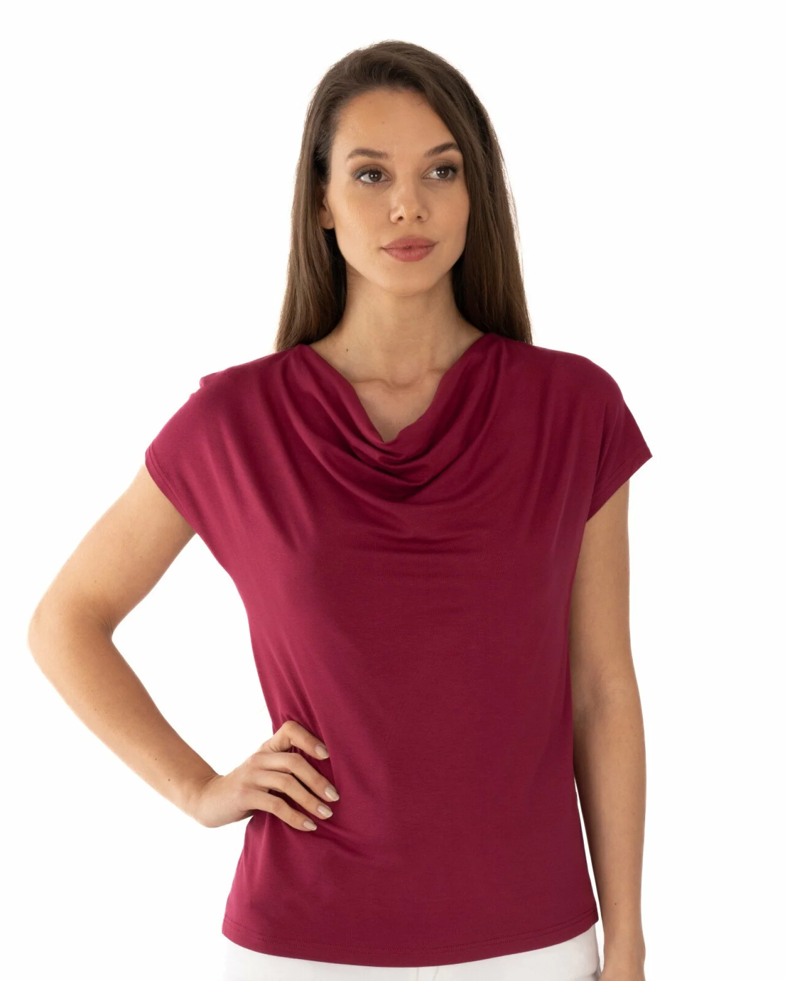 Tricou damă cu guler drapat, croi lejer