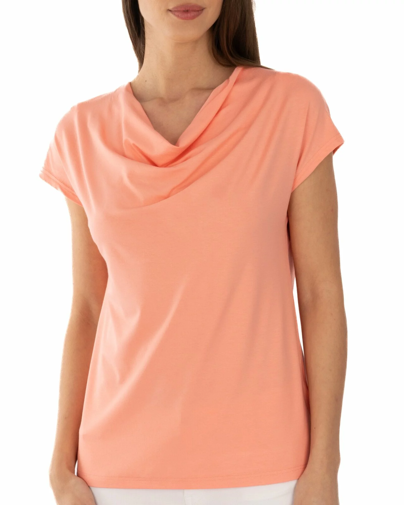 Tricou damă cu guler drapat, croi lejer