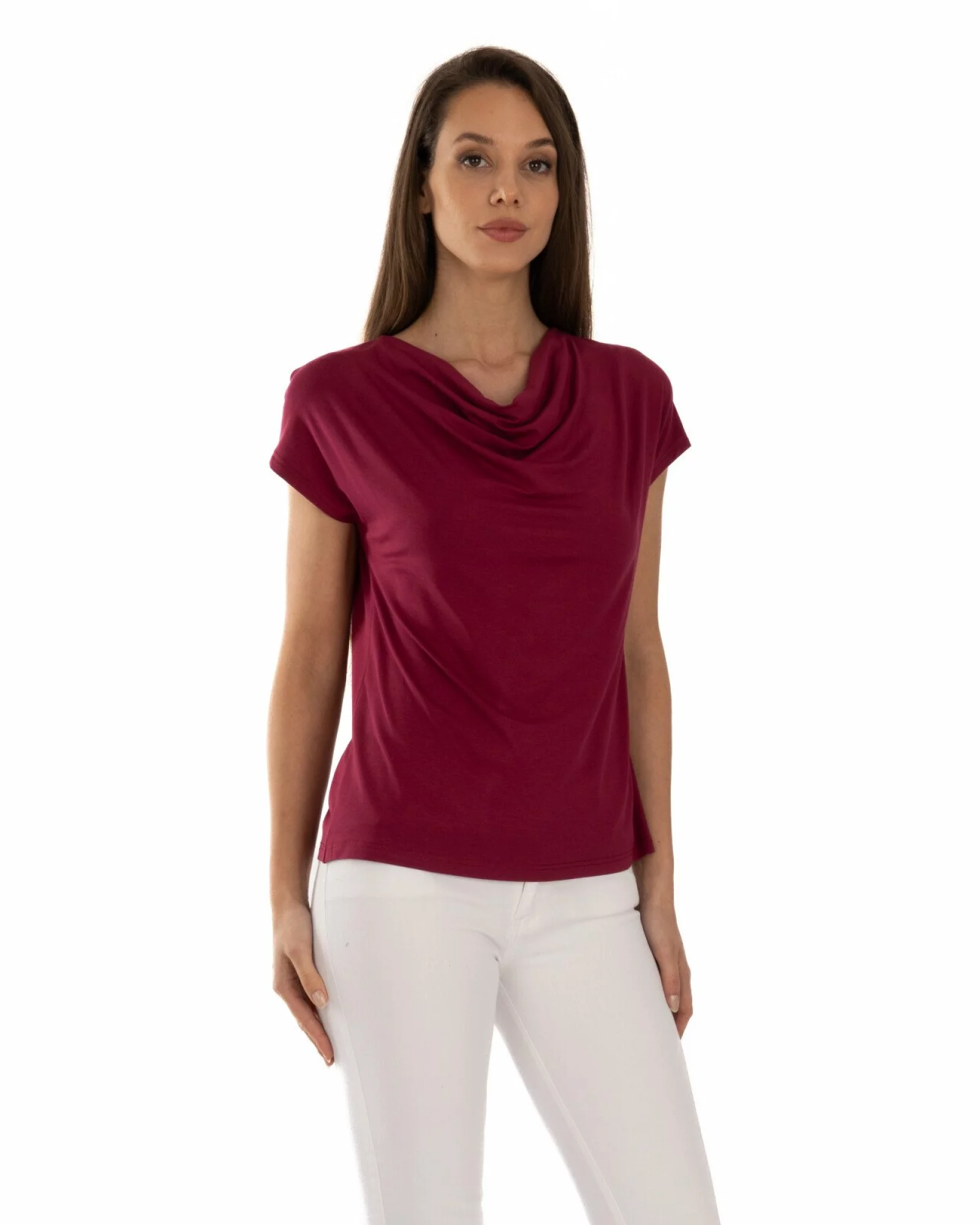 Tricou damă cu guler drapat, croi lejer