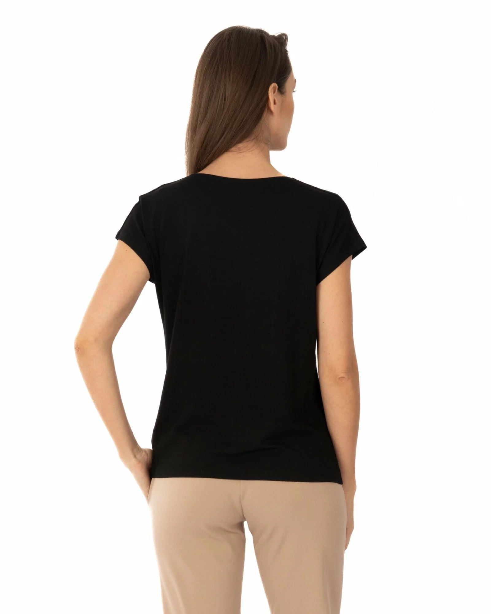 Tricou damă cu guler drapat, croi lejer