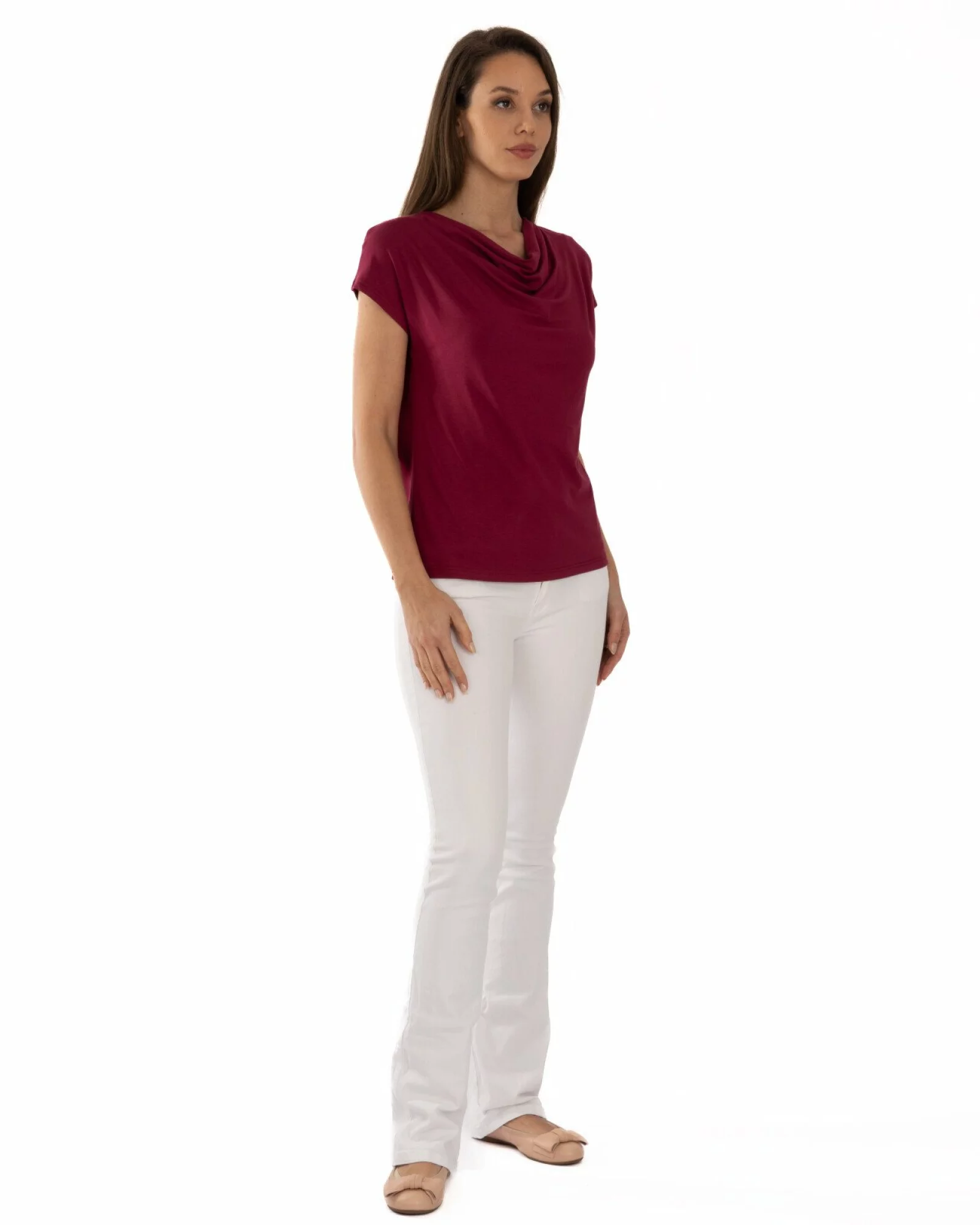 Tricou damă cu guler drapat, croi lejer
