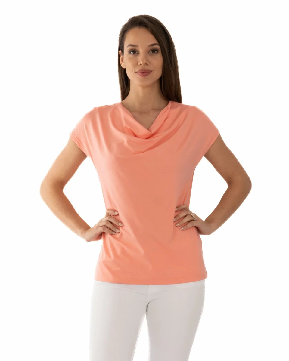 Tricou damă cu guler drapat, croi lejer