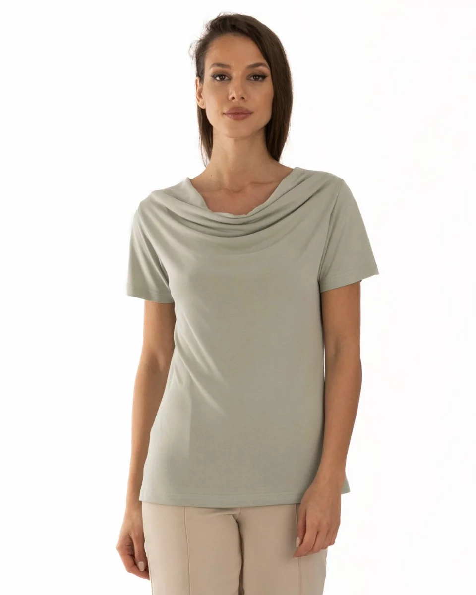 Tricou verde salvia modal cu decolteu drapat