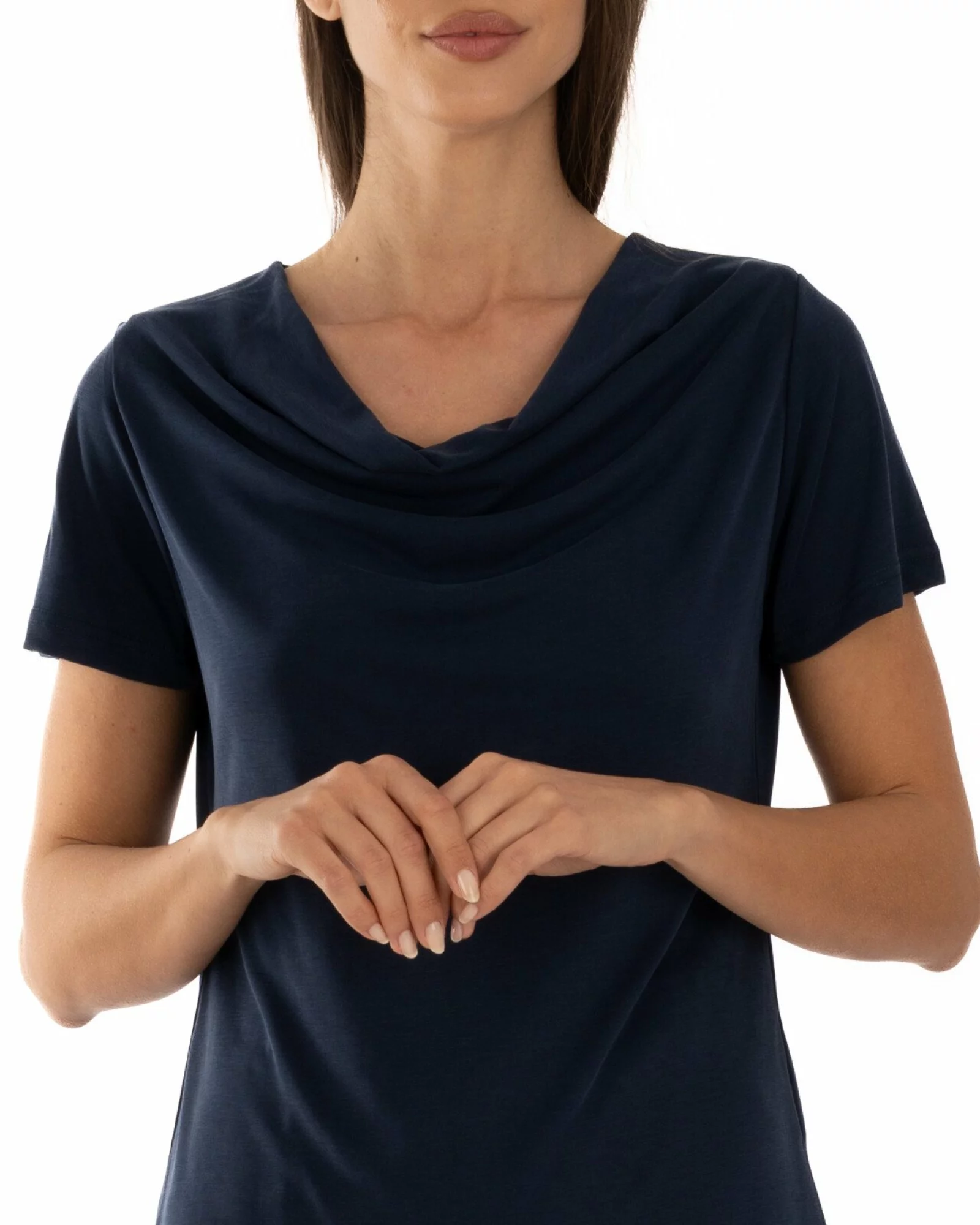 Tricou bleumarin modal cu decolteu drapat