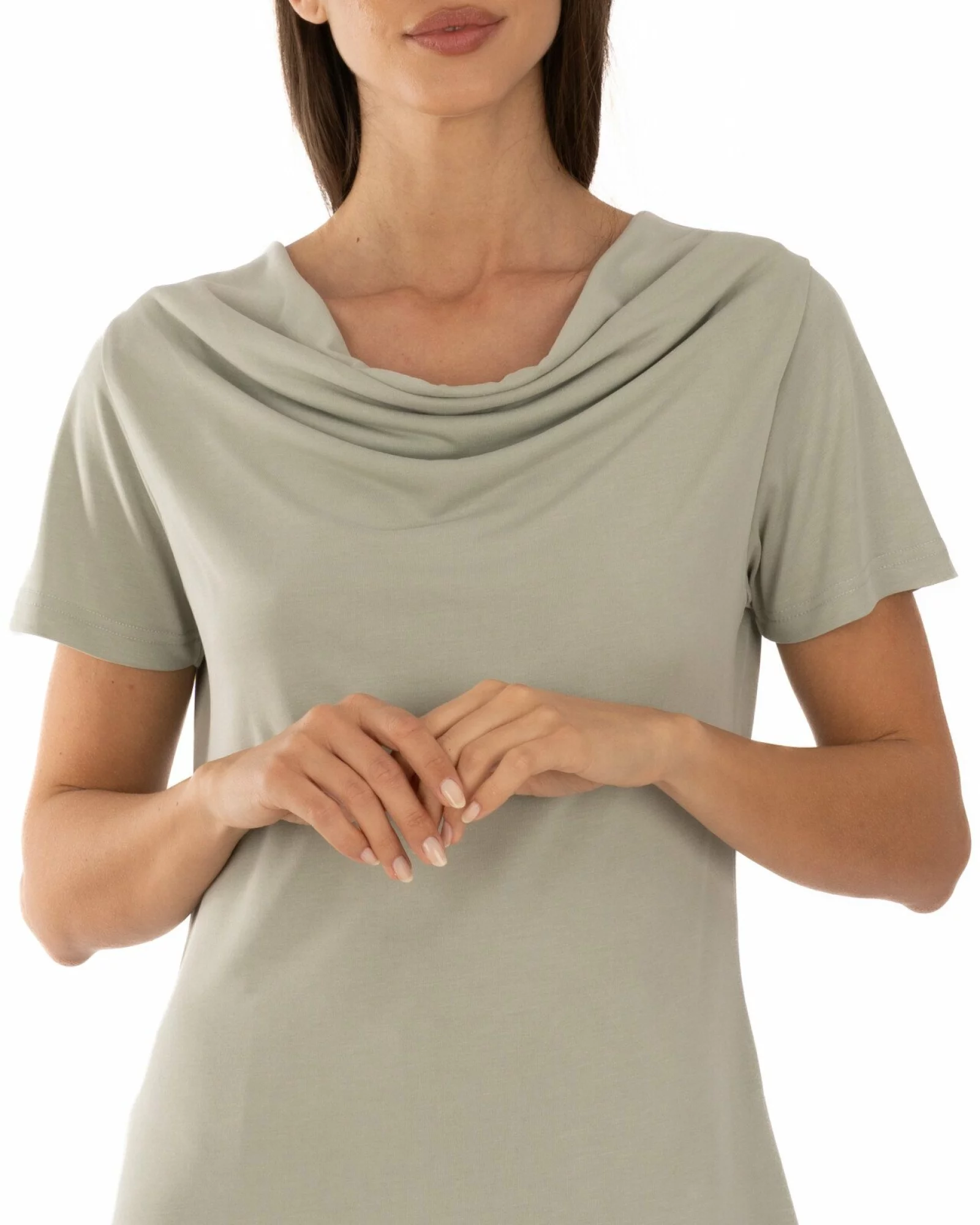Tricou verde salvia modal cu decolteu drapat