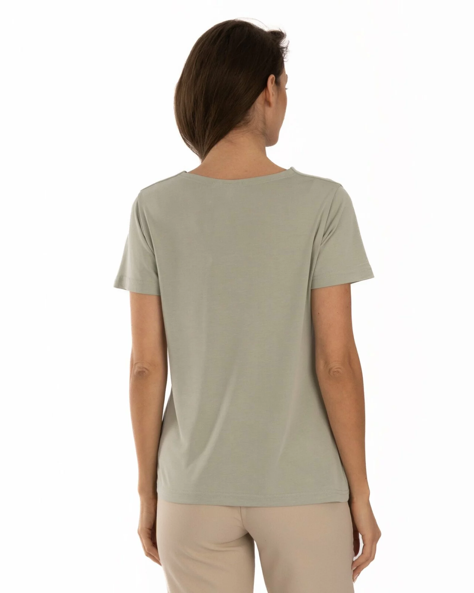Tricou verde salvia modal cu decolteu drapat