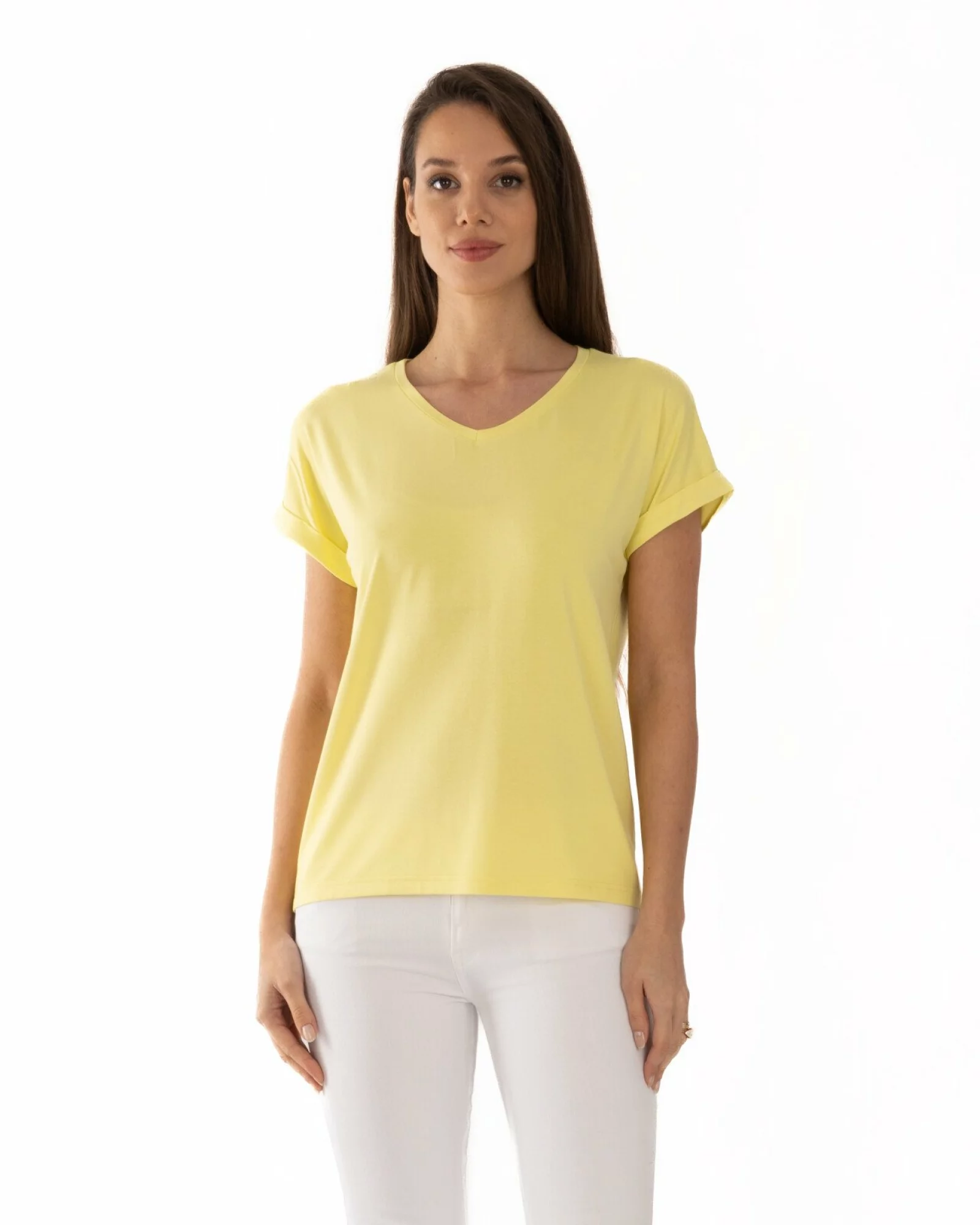 Tricou galben vâscoză elastan cu manșetă