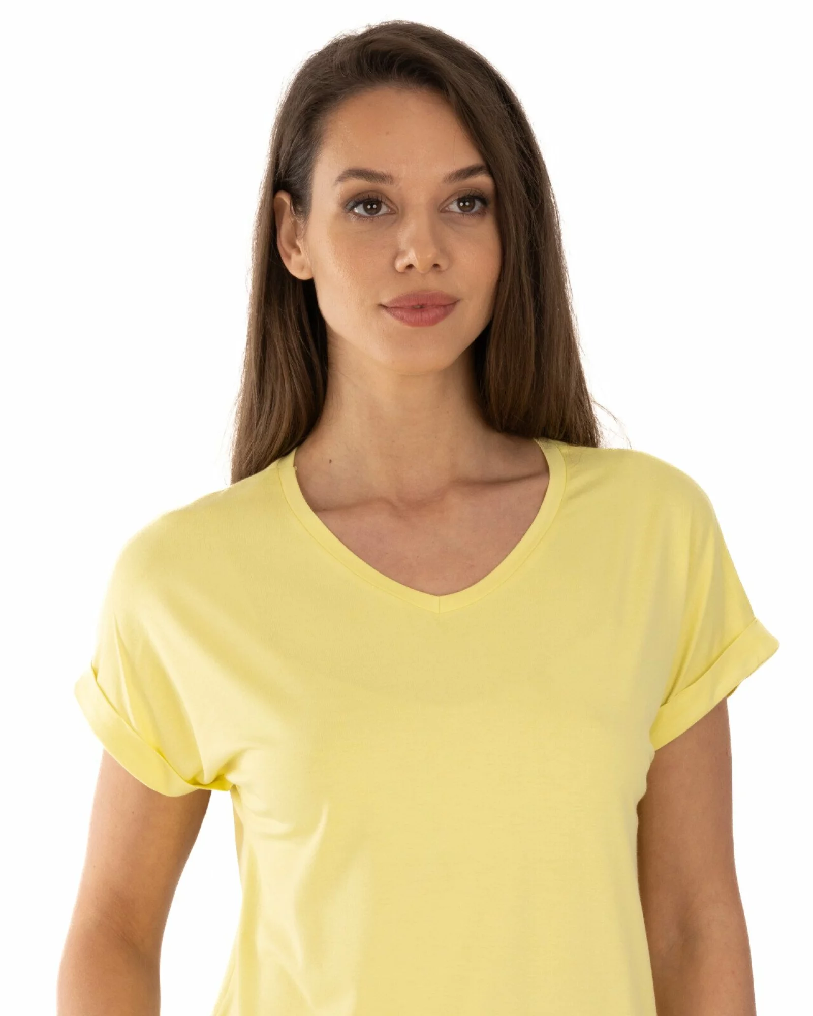 Tricou galben vâscoză elastan cu manșetă