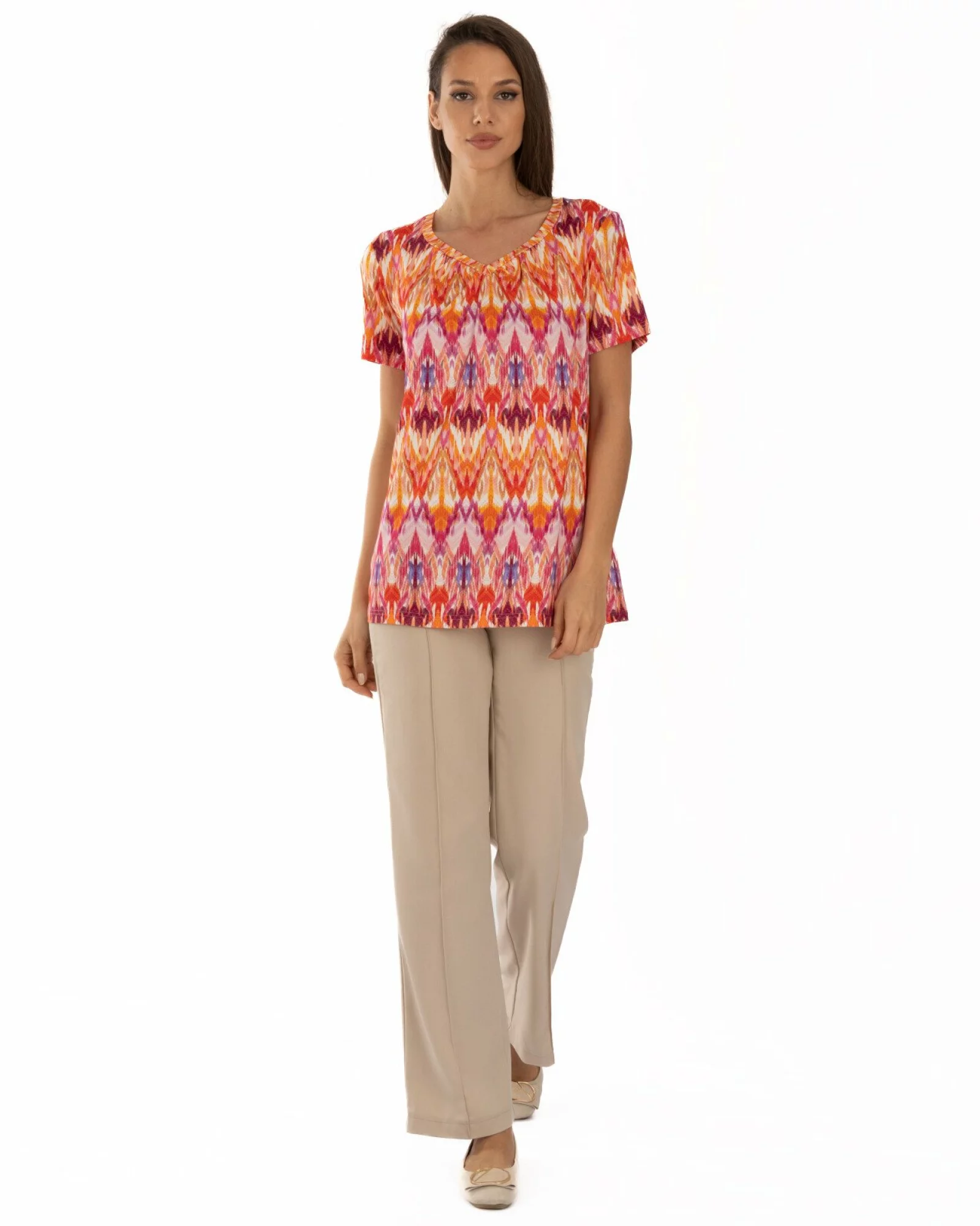 Tricou damă din vâscoză cu imprimeu abstract | Knox