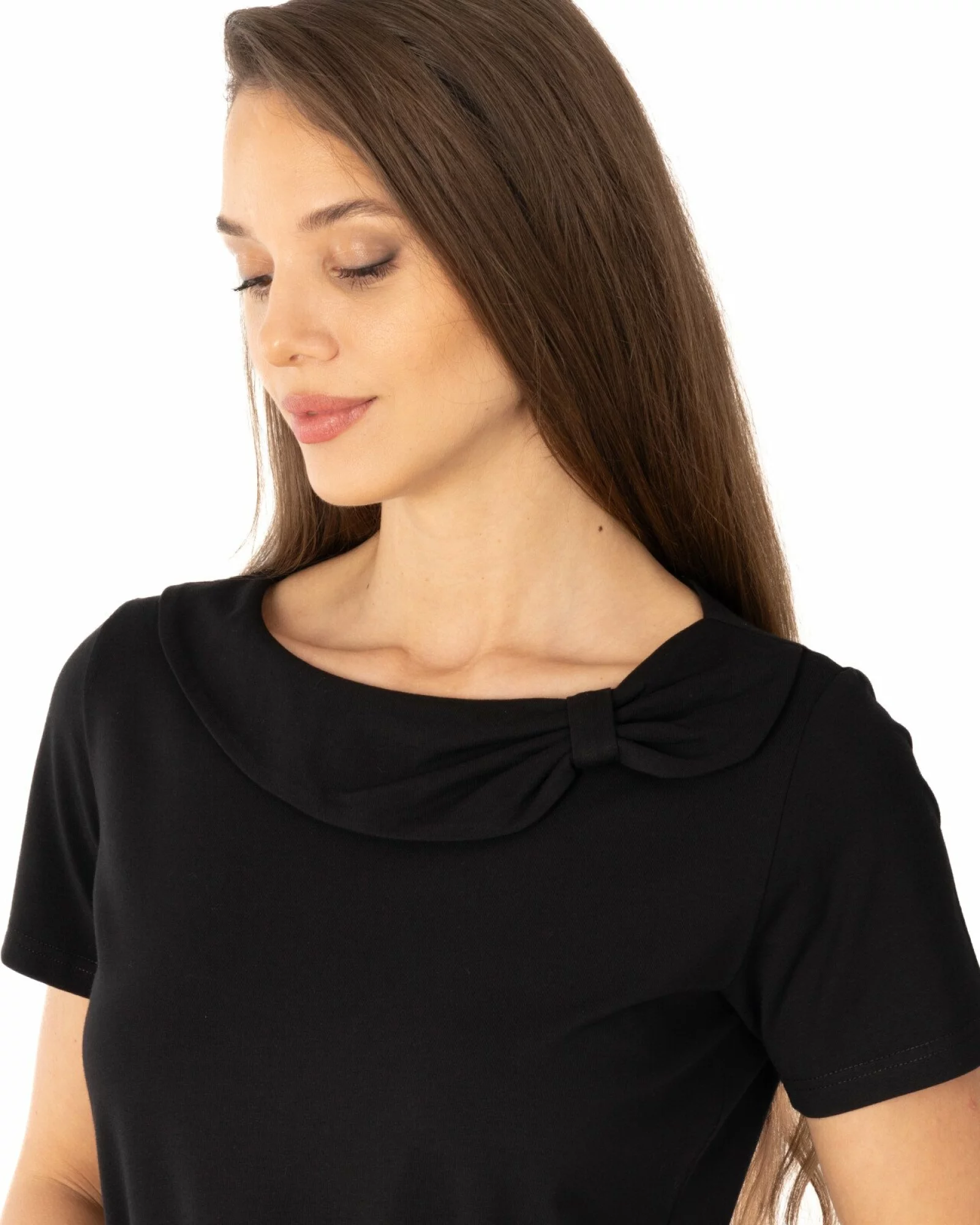 Tricou damă elegant cu guler drapat – bumbac cu lycra | Knox