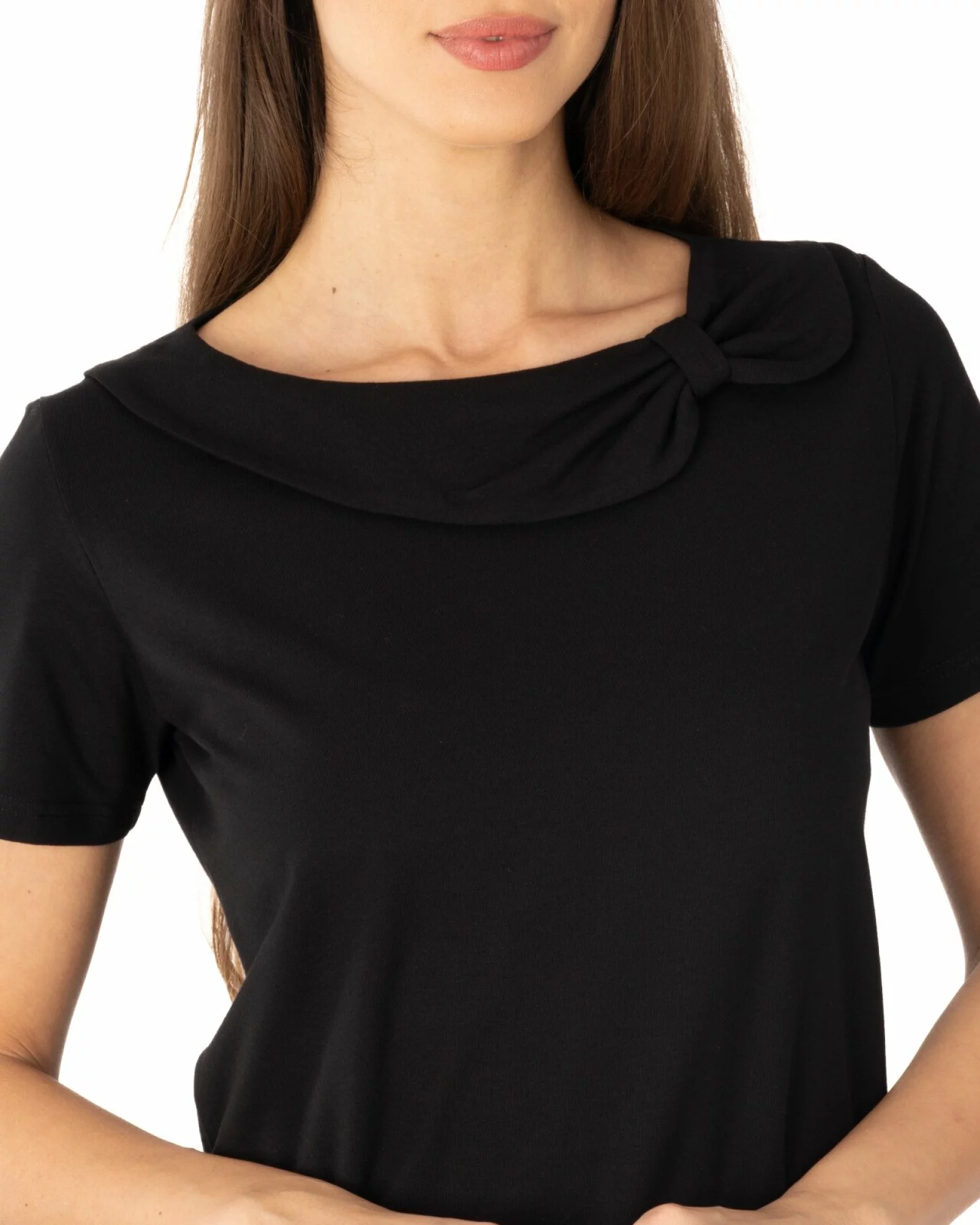 Tricou damă elegant cu guler drapat – bumbac cu lycra | Knox