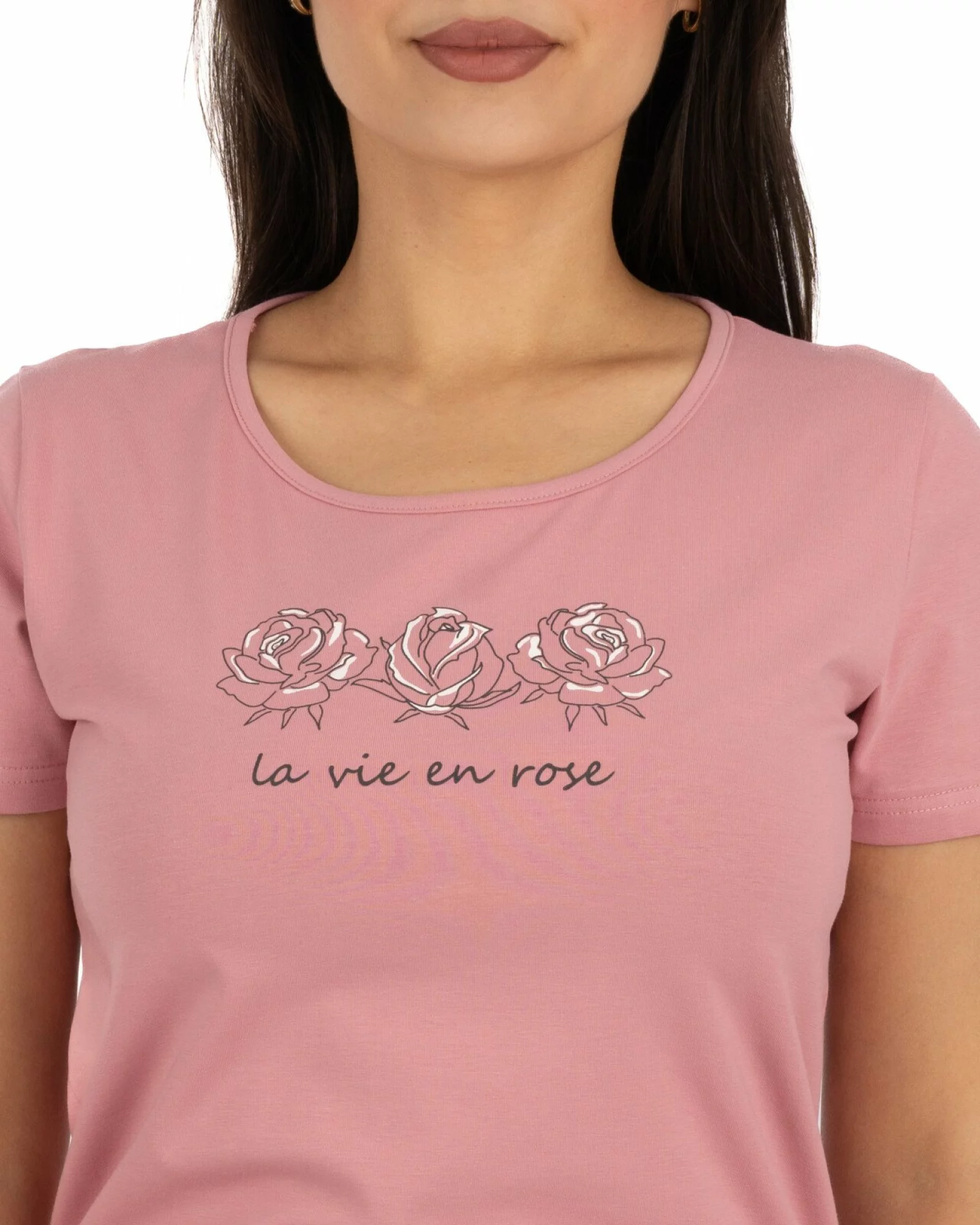 Tricou roz bumbac elastan La vie en rose