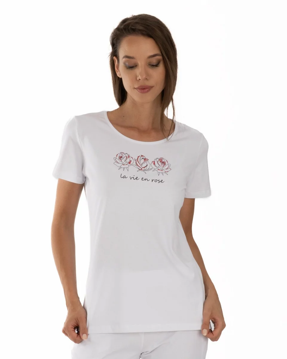 Tricou alb bumbac elastan La vie en rose