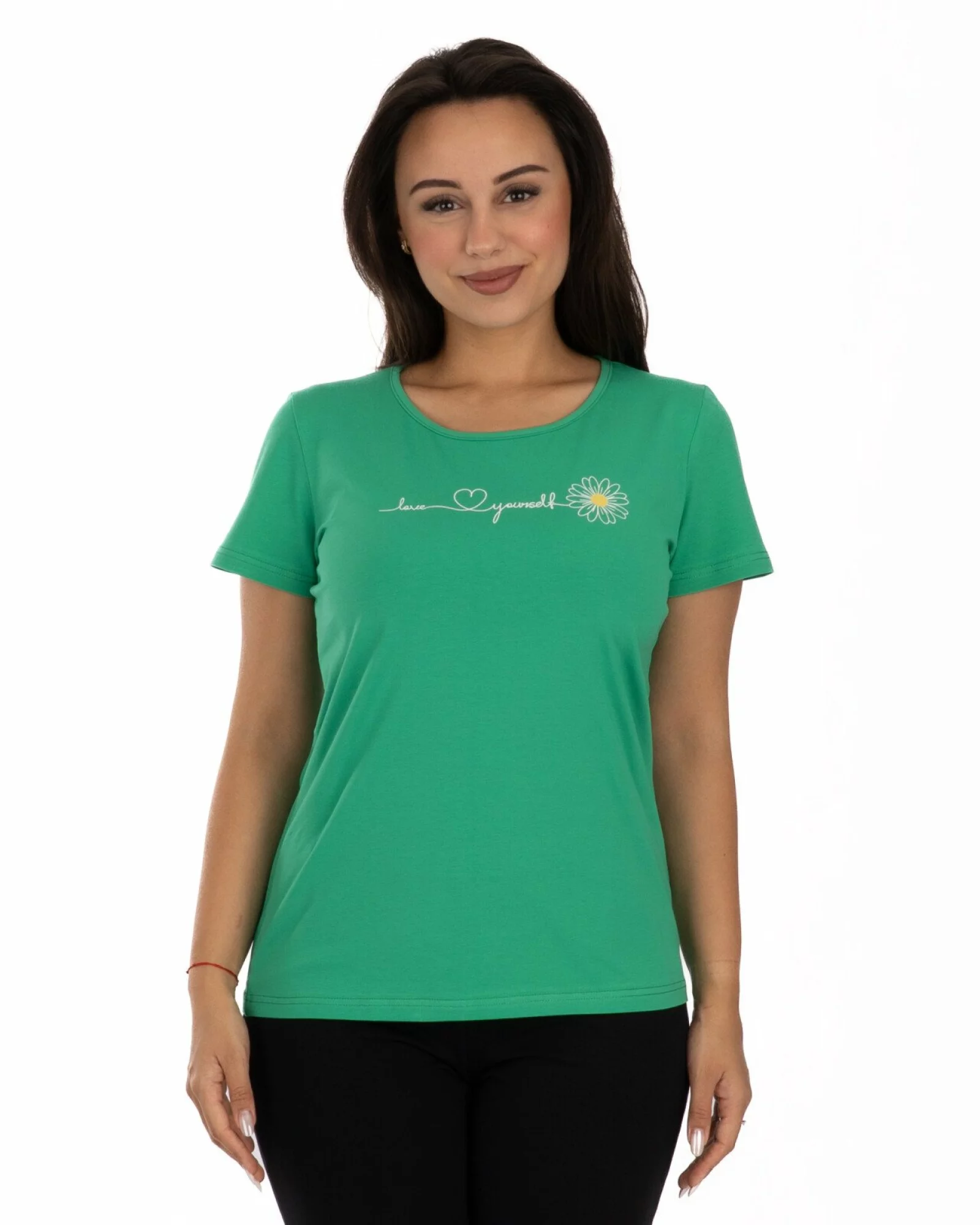 Tricou verde bumbac elastan Love yourself