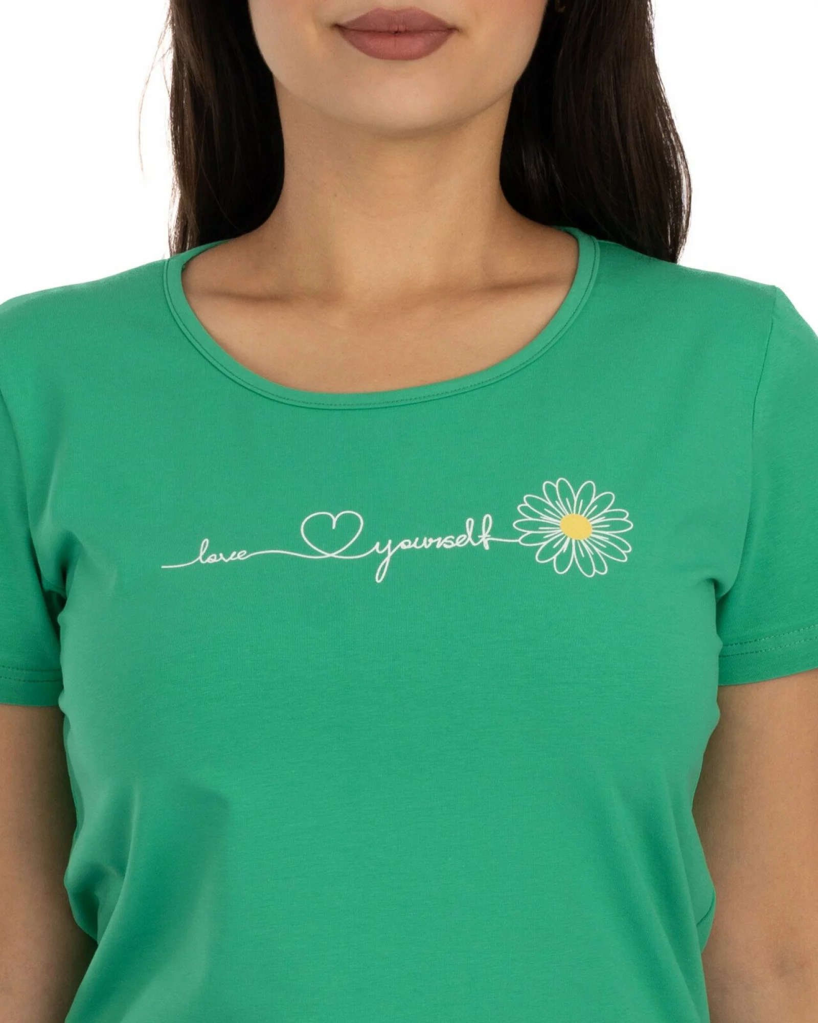 Tricou verde bumbac elastan Love yourself