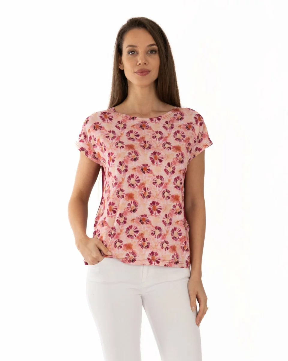 Tricou roșu vâscoză elastan imprimat