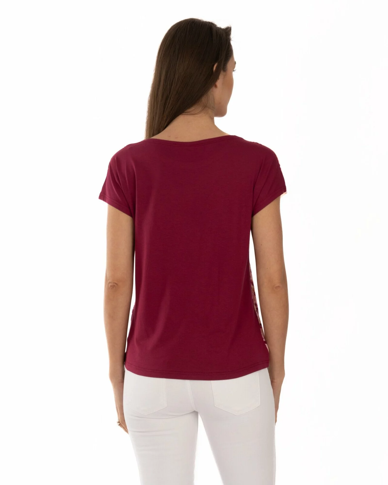 Tricou roșu vâscoză elastan imprimat