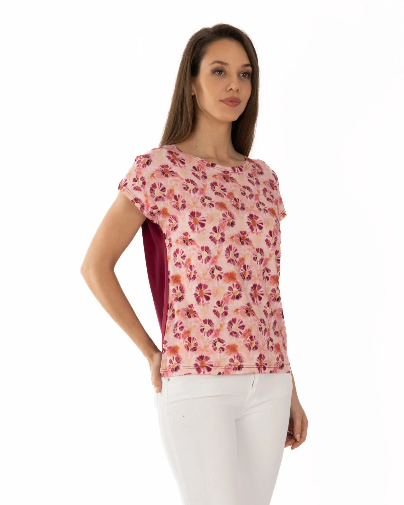 Tricou roșu vâscoză elastan imprimat
