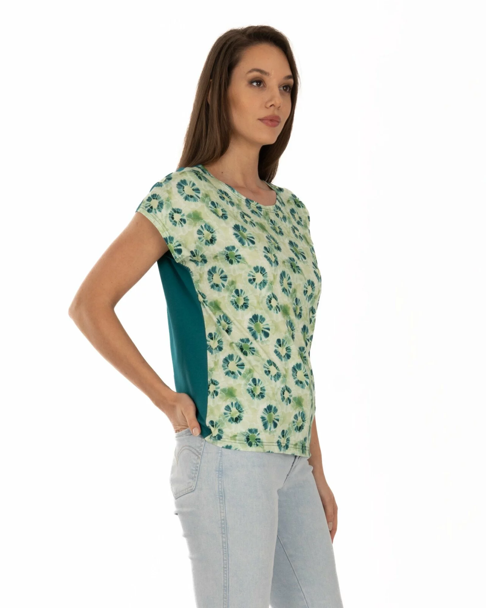 Tricou verde deschis vâscoză elastan imprimat