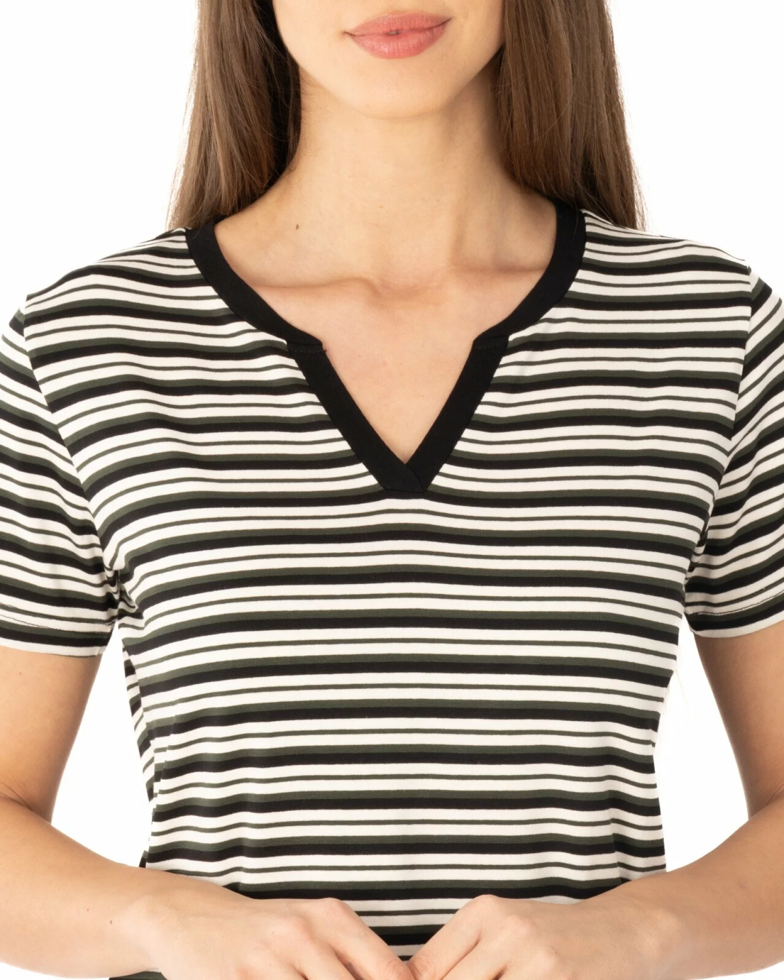 Tricou vâscoză elastan dungi cu decolteu V