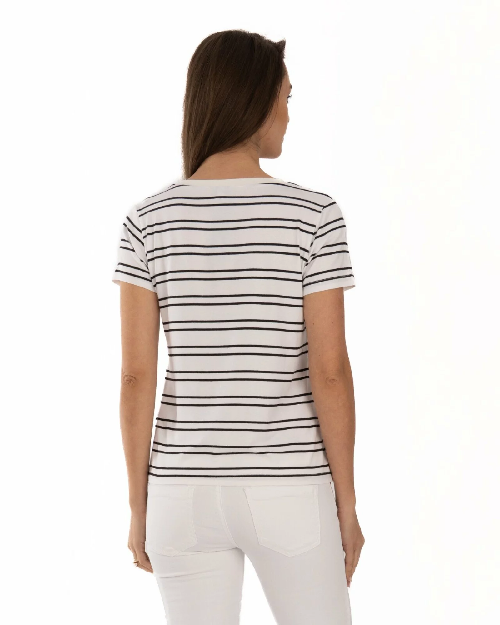 Tricou vâscoză elastan dungi cu decolteu V