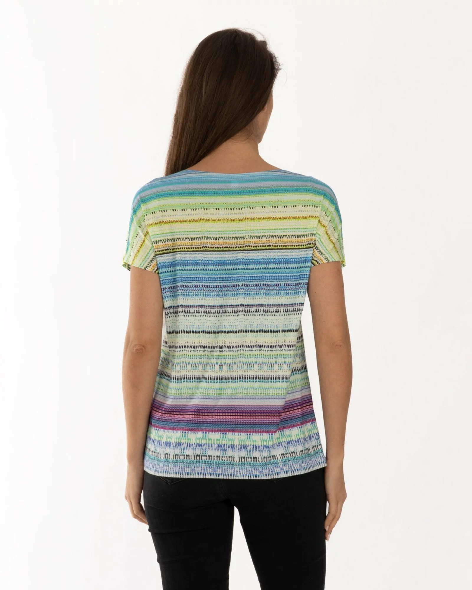 Tricou damă în dungi, croi lejer, umeri căzuți