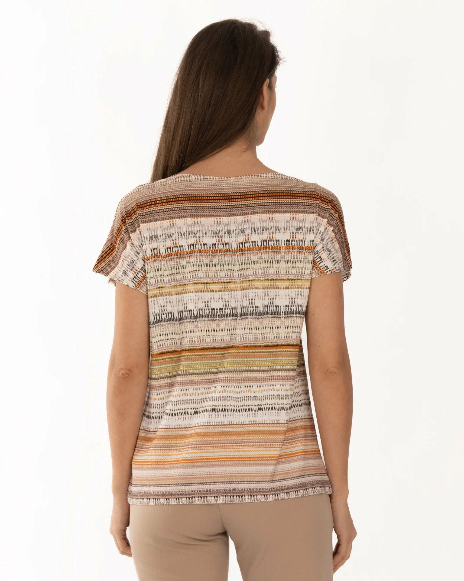 Tricou damă în dungi, croi lejer, umeri căzuți