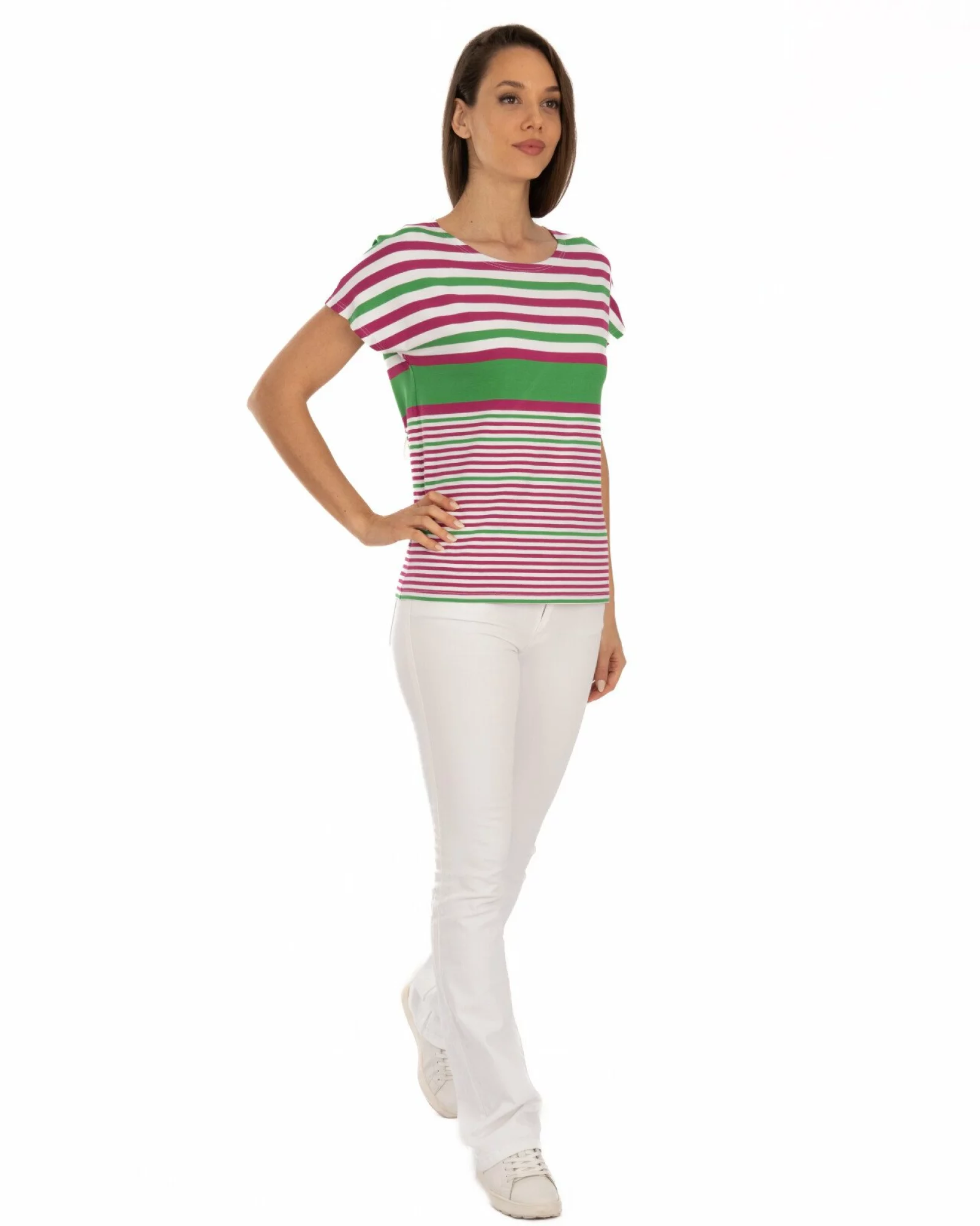 Tricou vâscoză elastan cu dungi