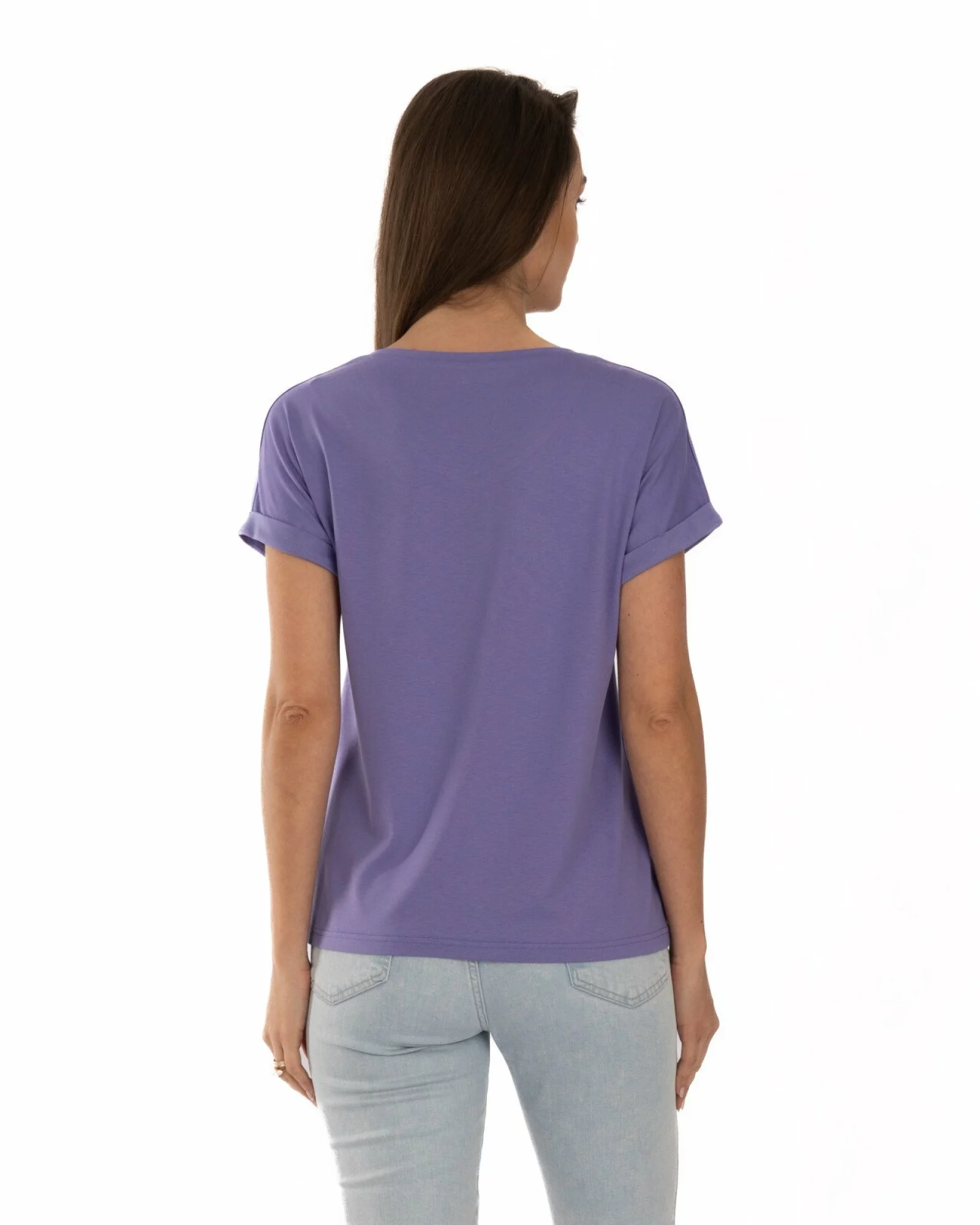 Tricou liliac vâscoză elastan cu manșetă