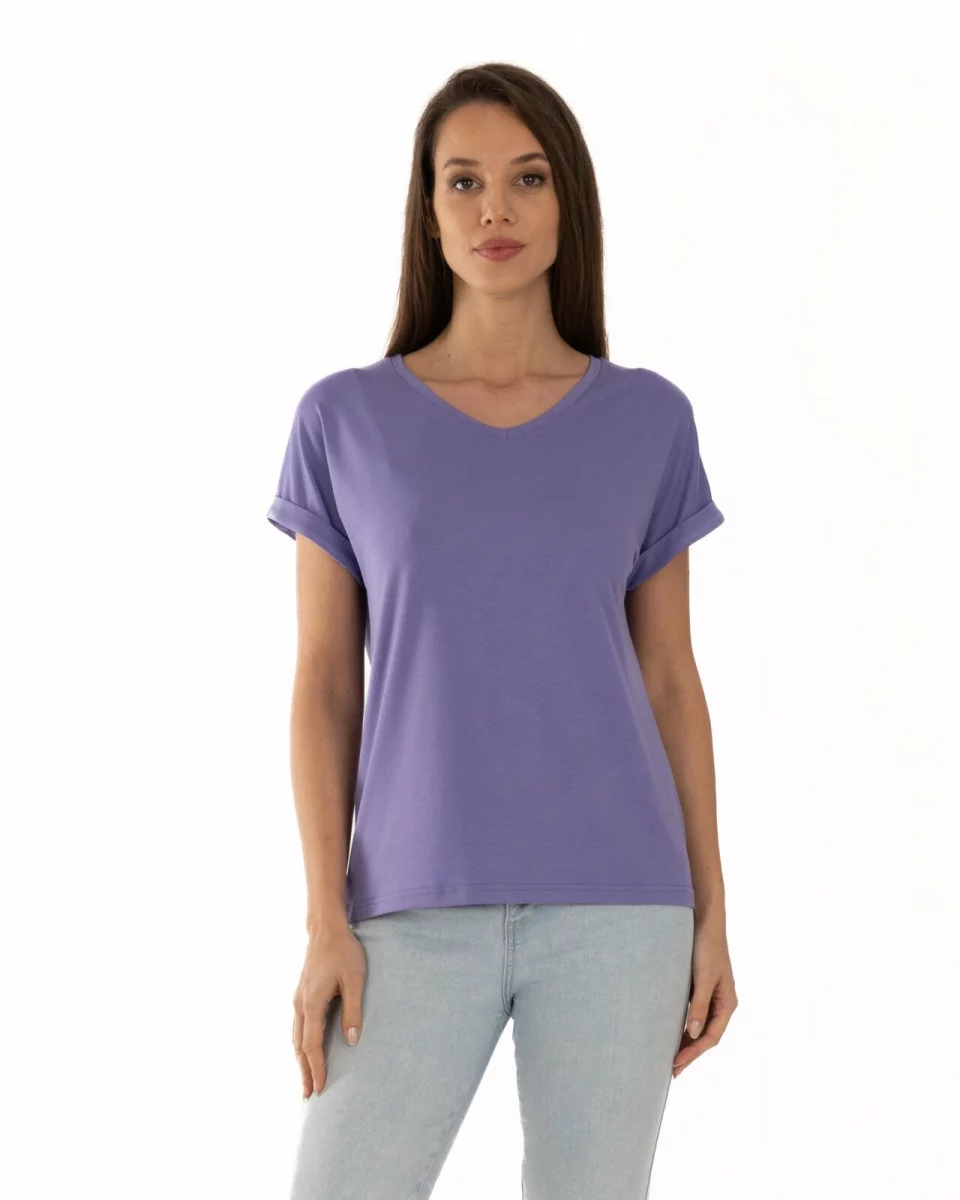 Tricou liliac vâscoză elastan cu manșetă