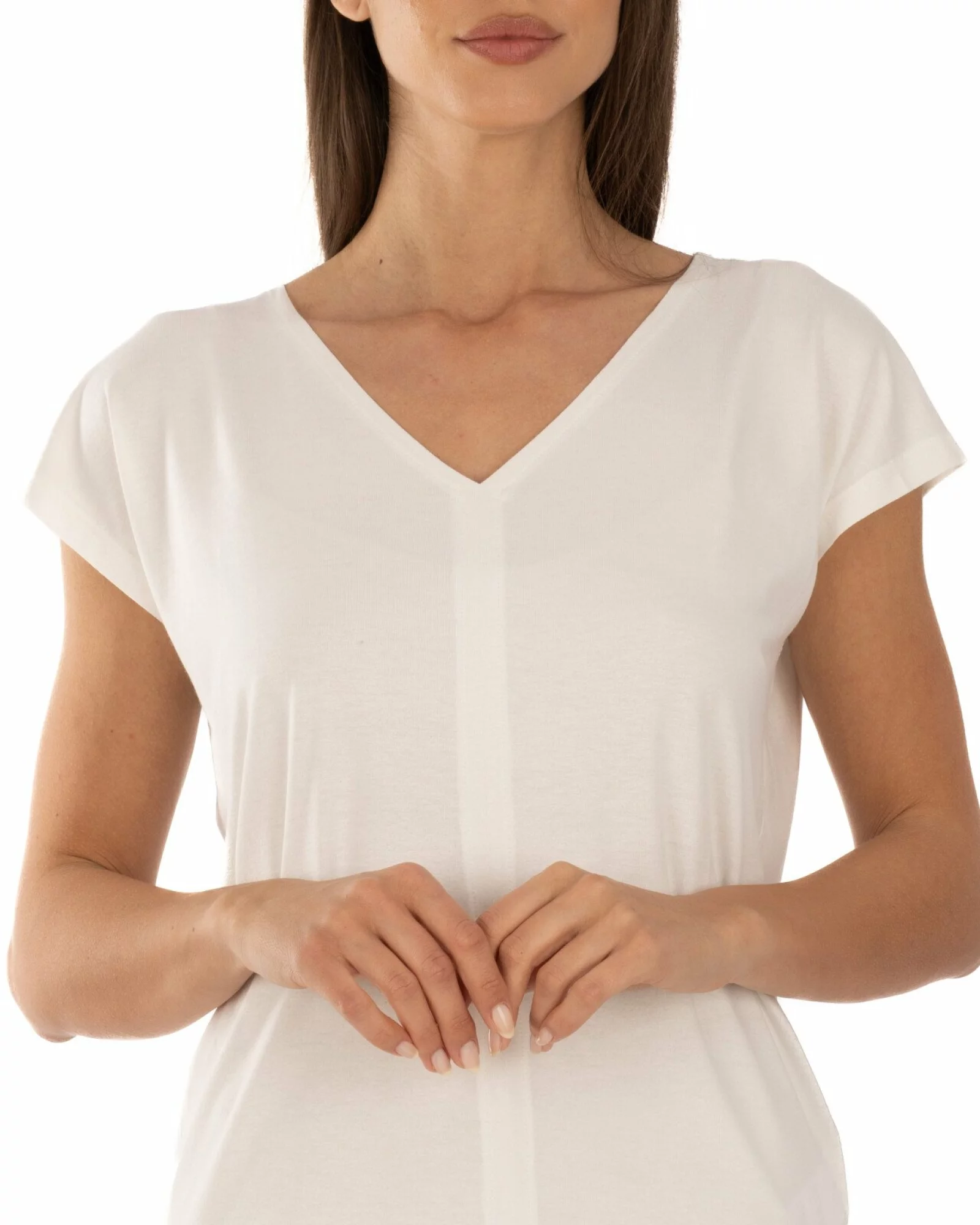 Tricou alb vâscoză elastan cu decolteu V