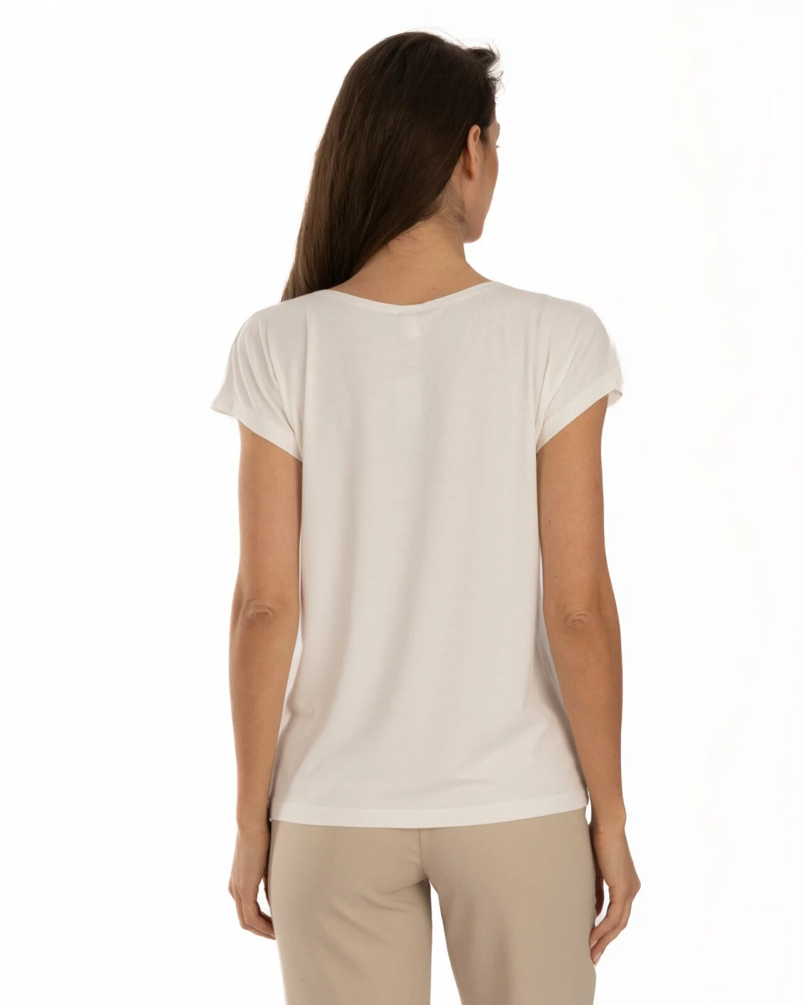Tricou alb vâscoză elastan cu decolteu V