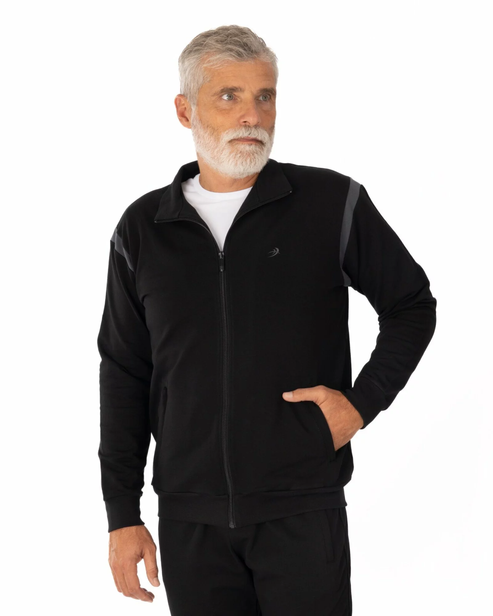 Trening bărbați negru cu inserție pe mânecă și buzunare cu fermoar